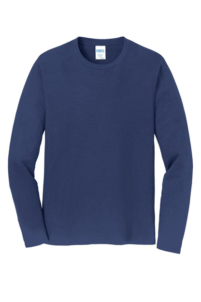 Front View of Team Navy Port & Co Long Sleeve Fan Favorite Tee. PC450LS