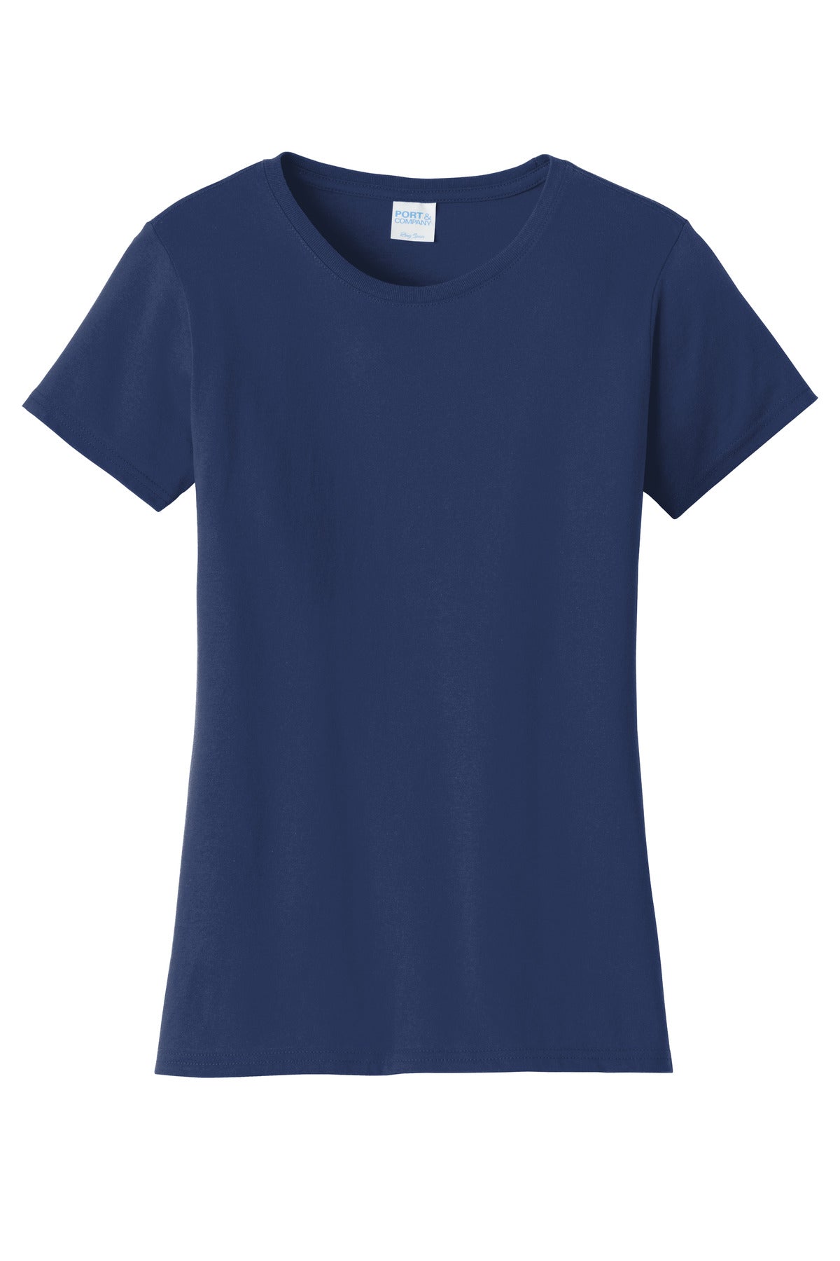 Front View of Team Navy Port & Co Women's Fan Favorite Tee. LPC450