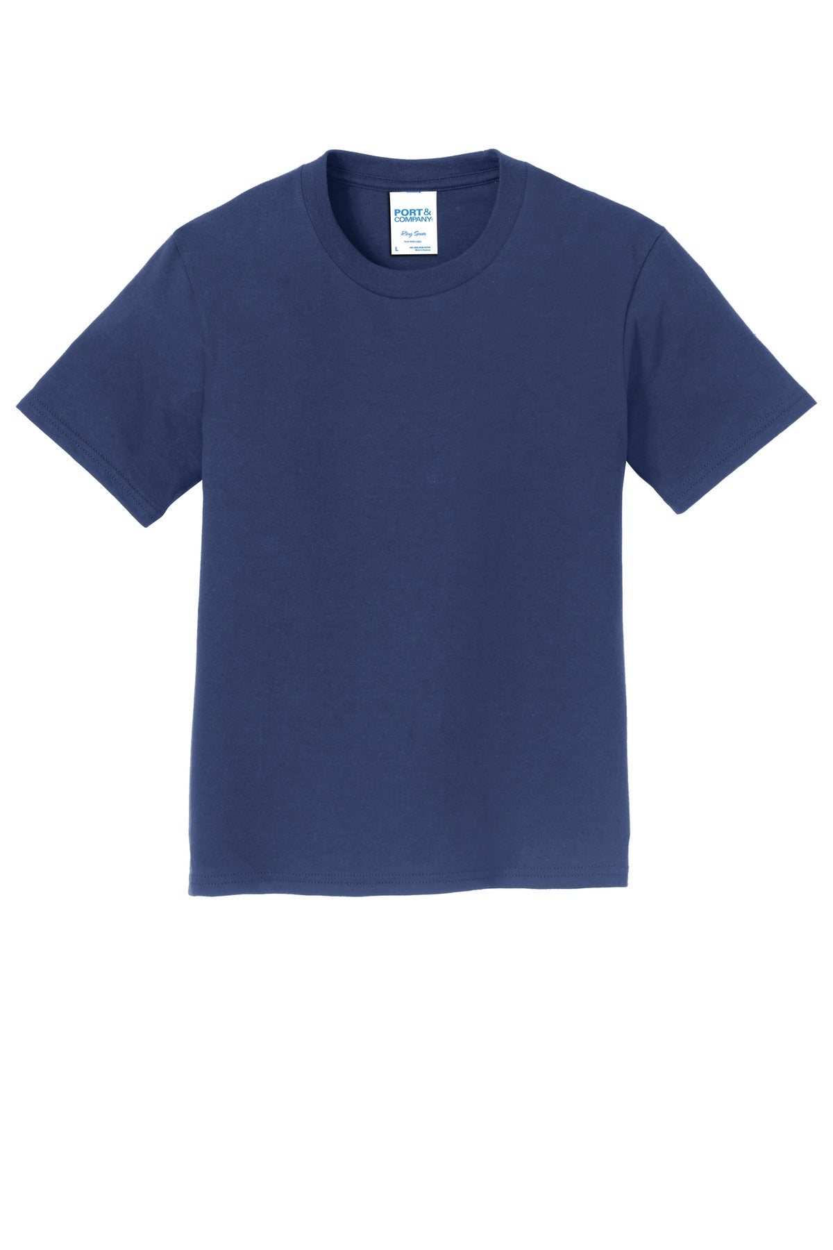Front View of Team Navy Port & Co Youth Fan Favorite Tee. PC450Y