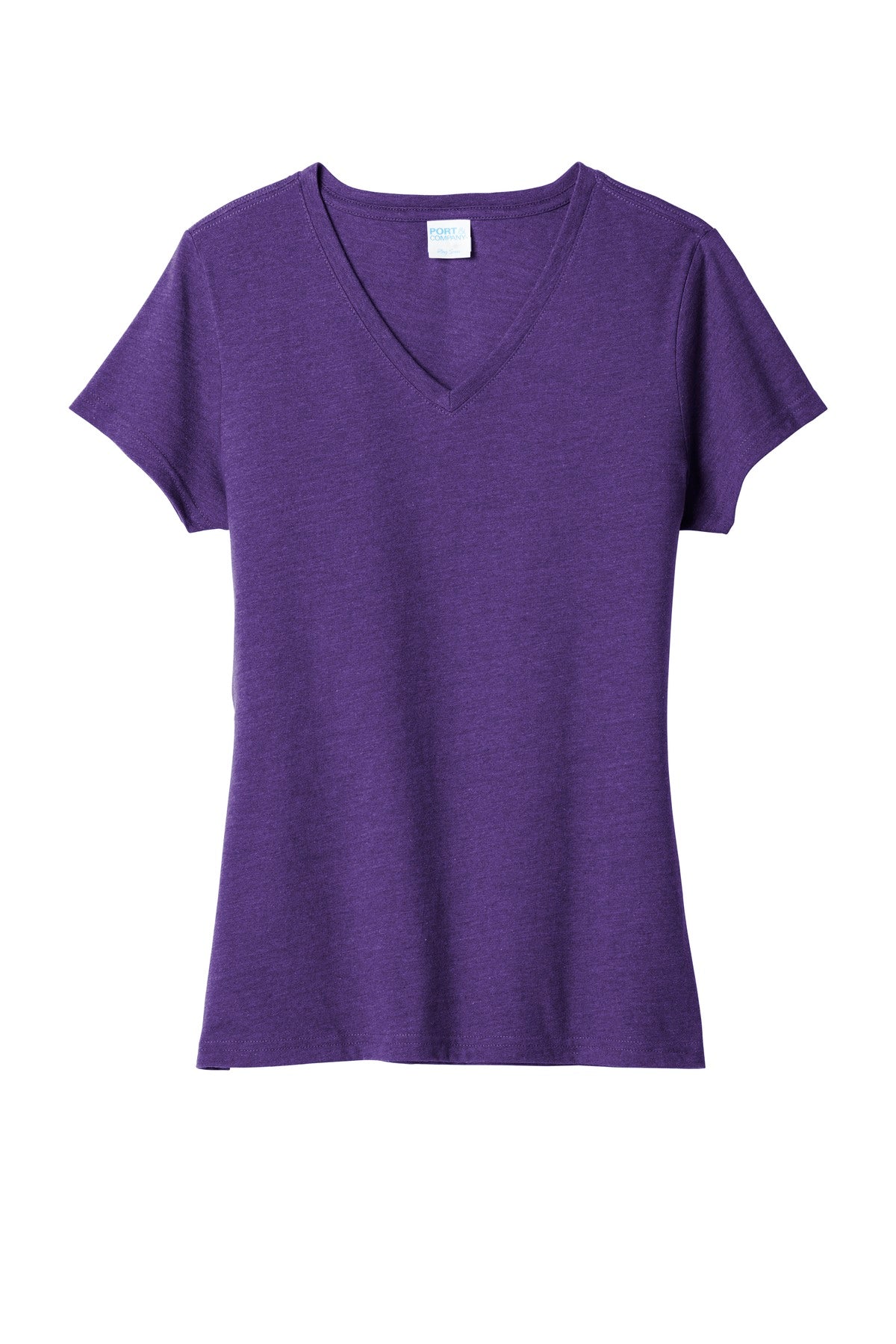 Front View of Team Purp Hthr Port & Co Women's Fan Favorite Blend V-Neck Tee. LPC455V