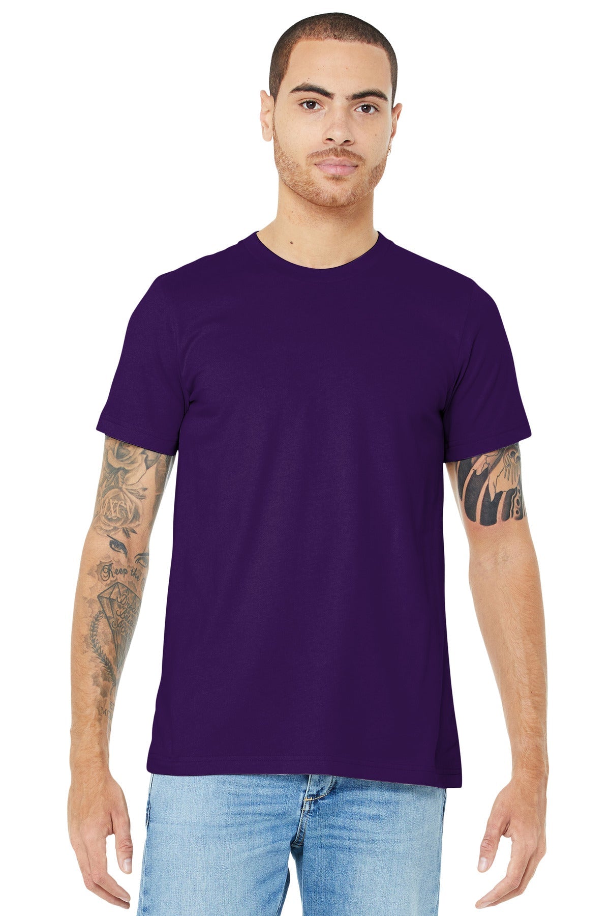 Front View of Team Purple BELLA+CANVAS Unisex Jersey Short Sleeve Tee. BC3001