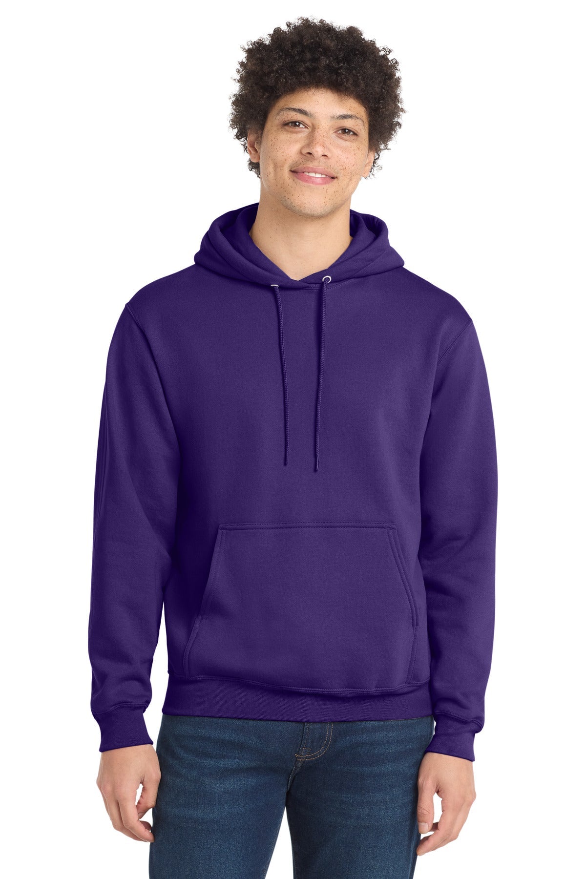 Front View of Team Purple Port & Co Core Fleece Pullover Hooded Sweatshirt. PC78H