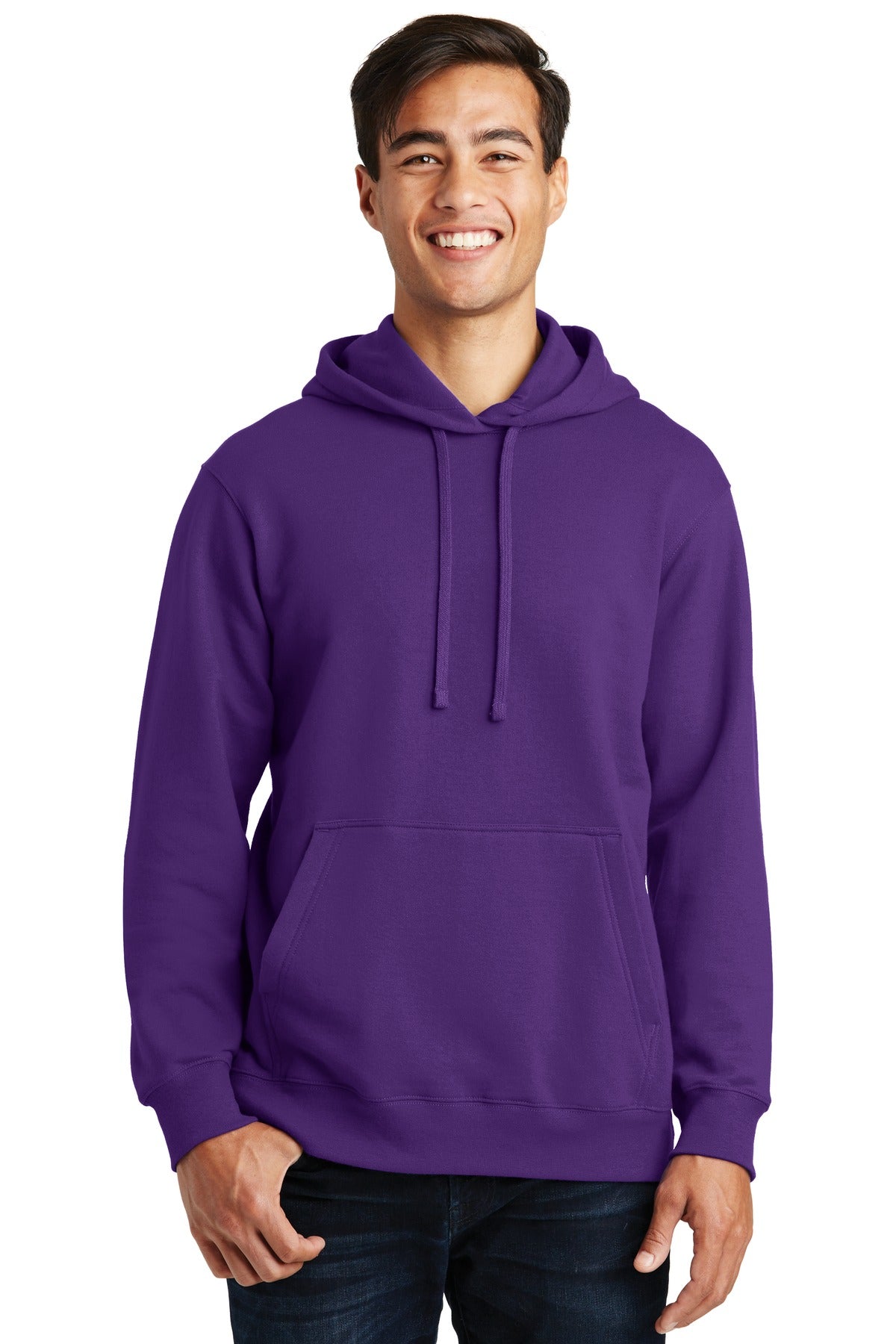 Front View of Team Purple Port & Co Fan Favorite Fleece Pullover Hooded Sweatshirt. PC850H