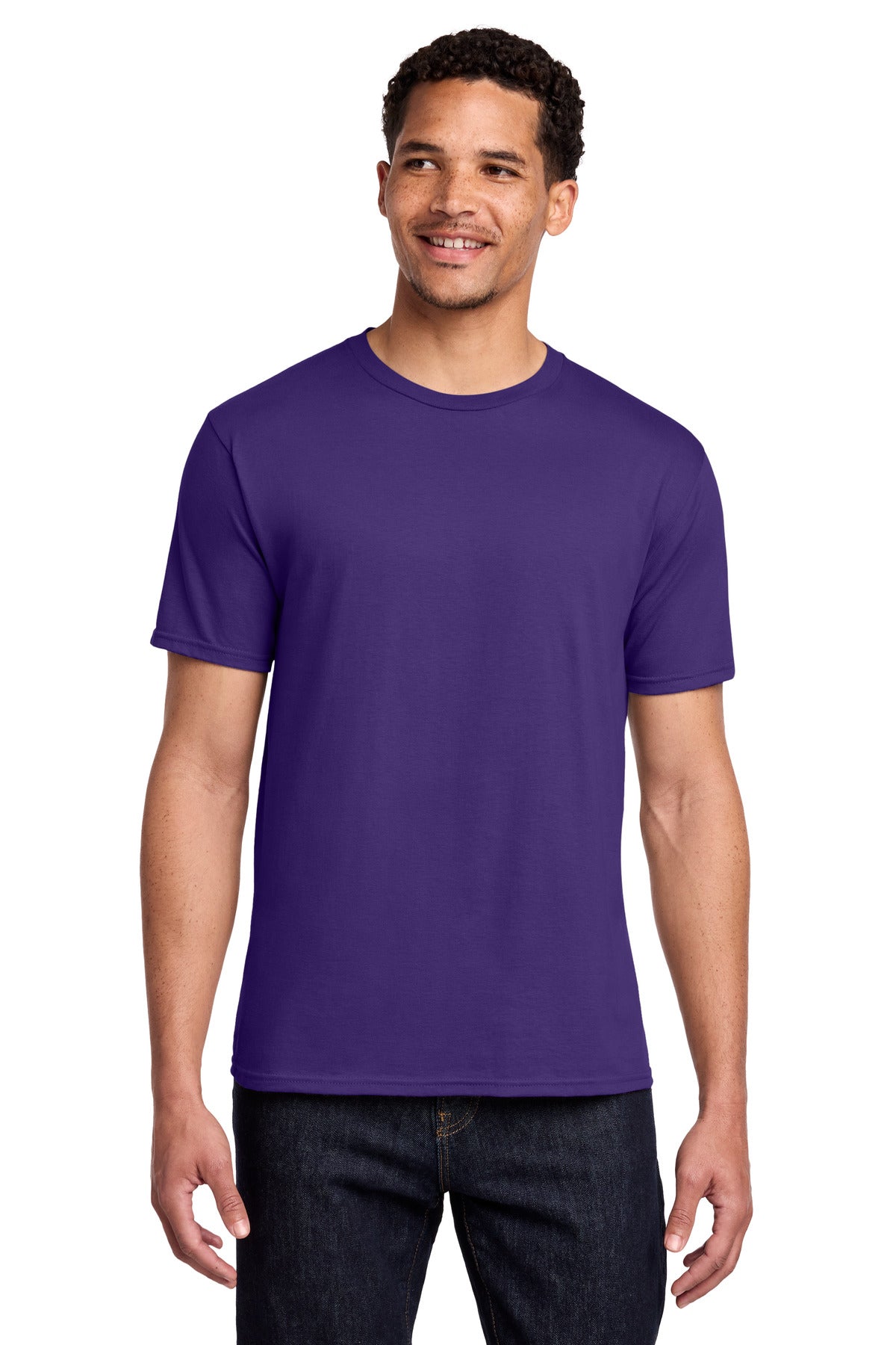 Front View of Team Purple Port & Co Fan Favorite Tee. PC450