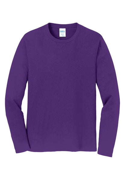Front View of Team Purple Port & Co Long Sleeve Fan Favorite Tee. PC450LS