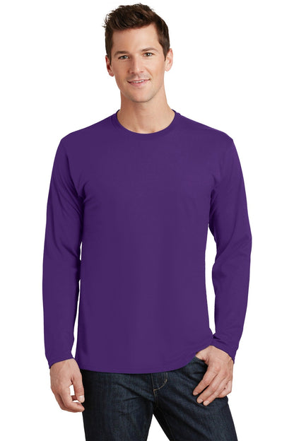 Front View of Team Purple Port & Co Long Sleeve Fan Favorite Tee. PC450LS
