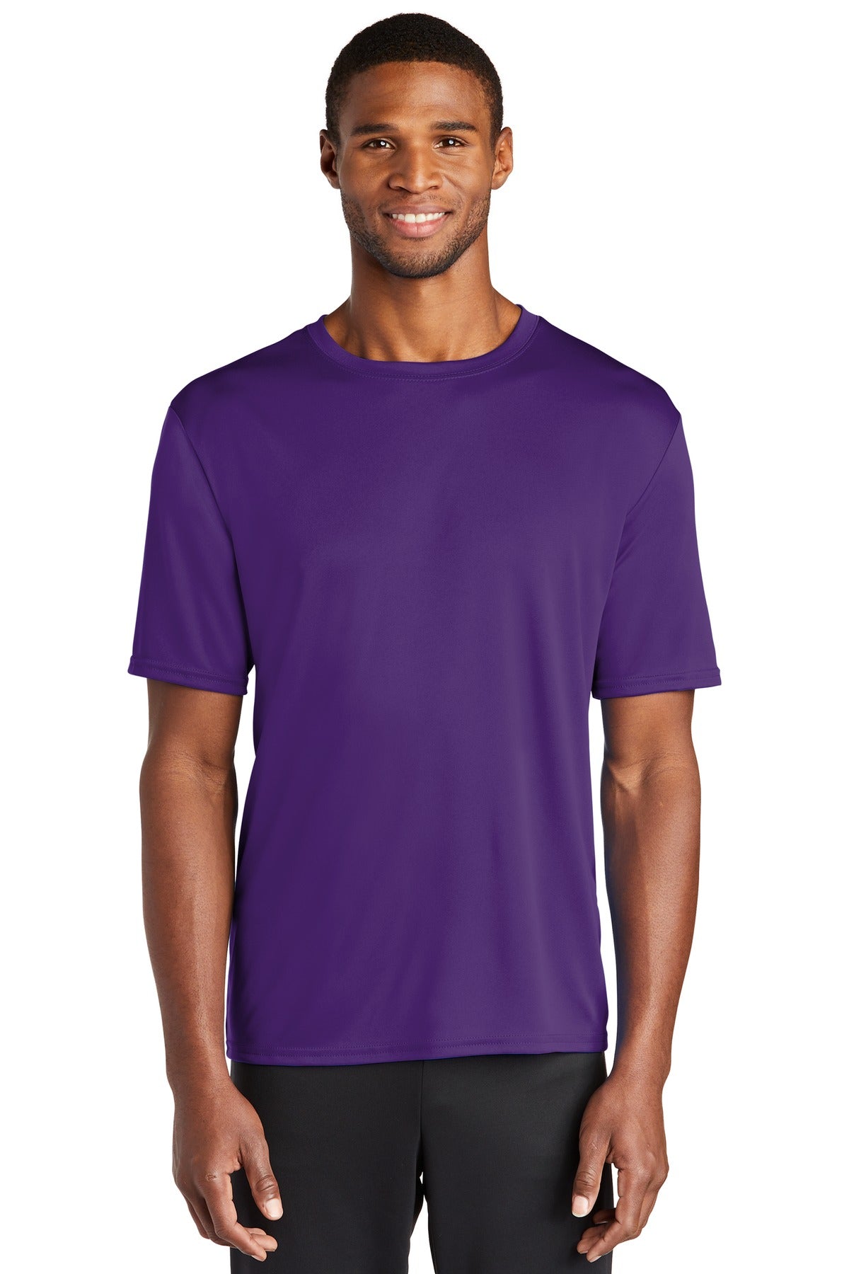 Front View of Team Purple Port & Co Performance Tee. PC380