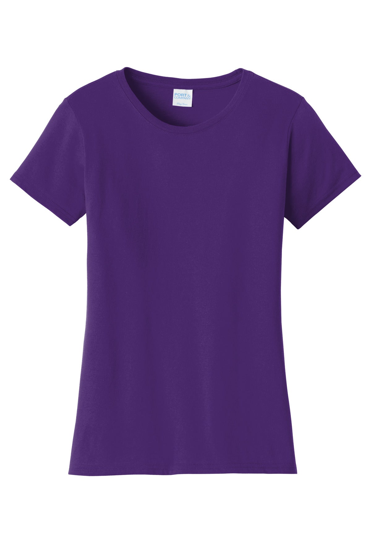 Front View of Team Purple Port & Co Women's Fan Favorite Tee. LPC450