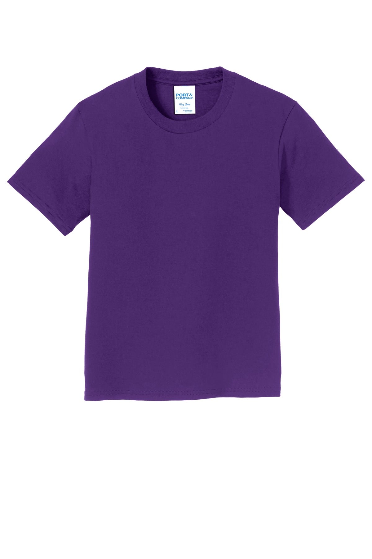 Front View of Team Purple Port & Co Youth Fan Favorite Tee. PC450Y