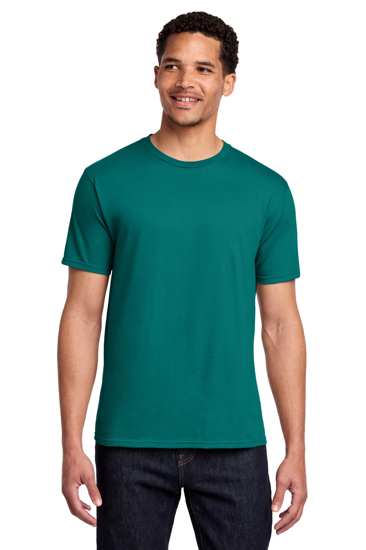 Front View of Team Teal Port & Co Fan Favorite Tee. PC450