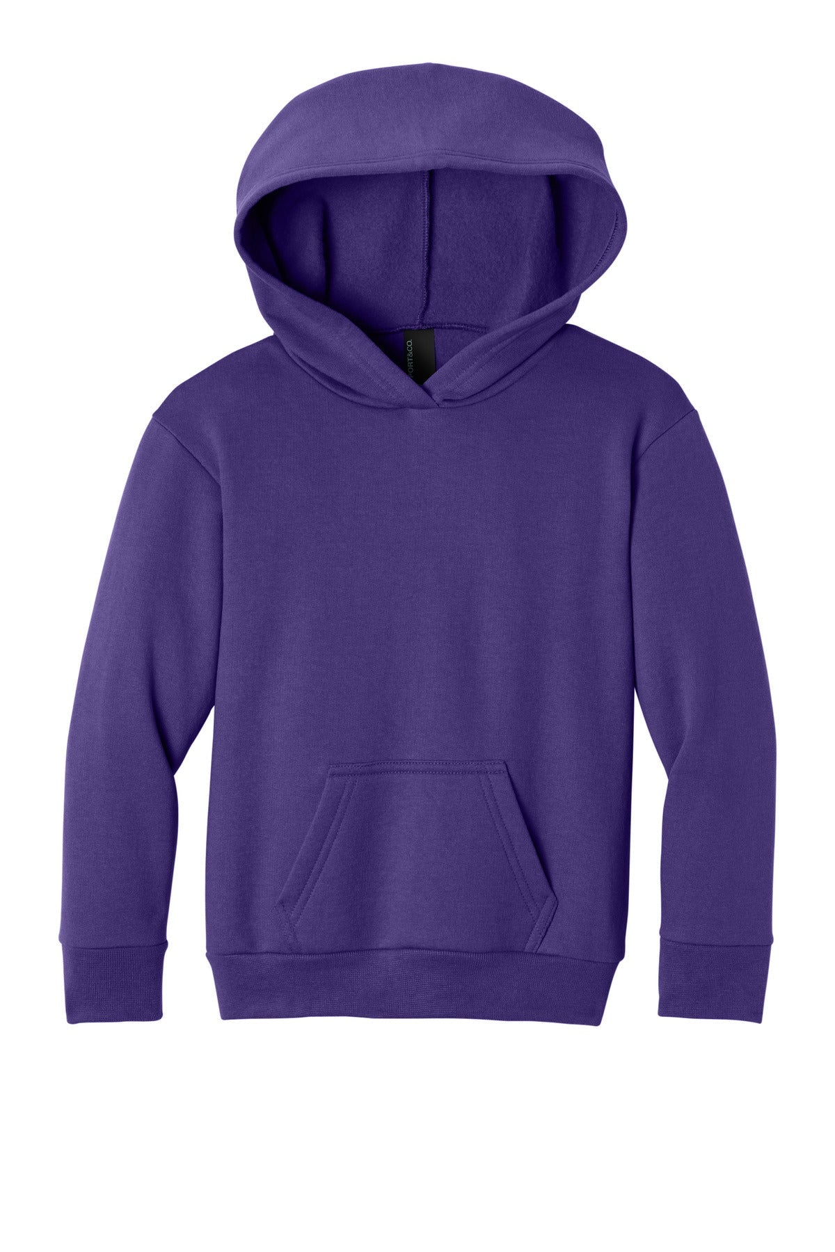 Front View of TeamPurple Port & Co Youth Easy Fleece Pullover Hooded Sweatshirt PC68YH