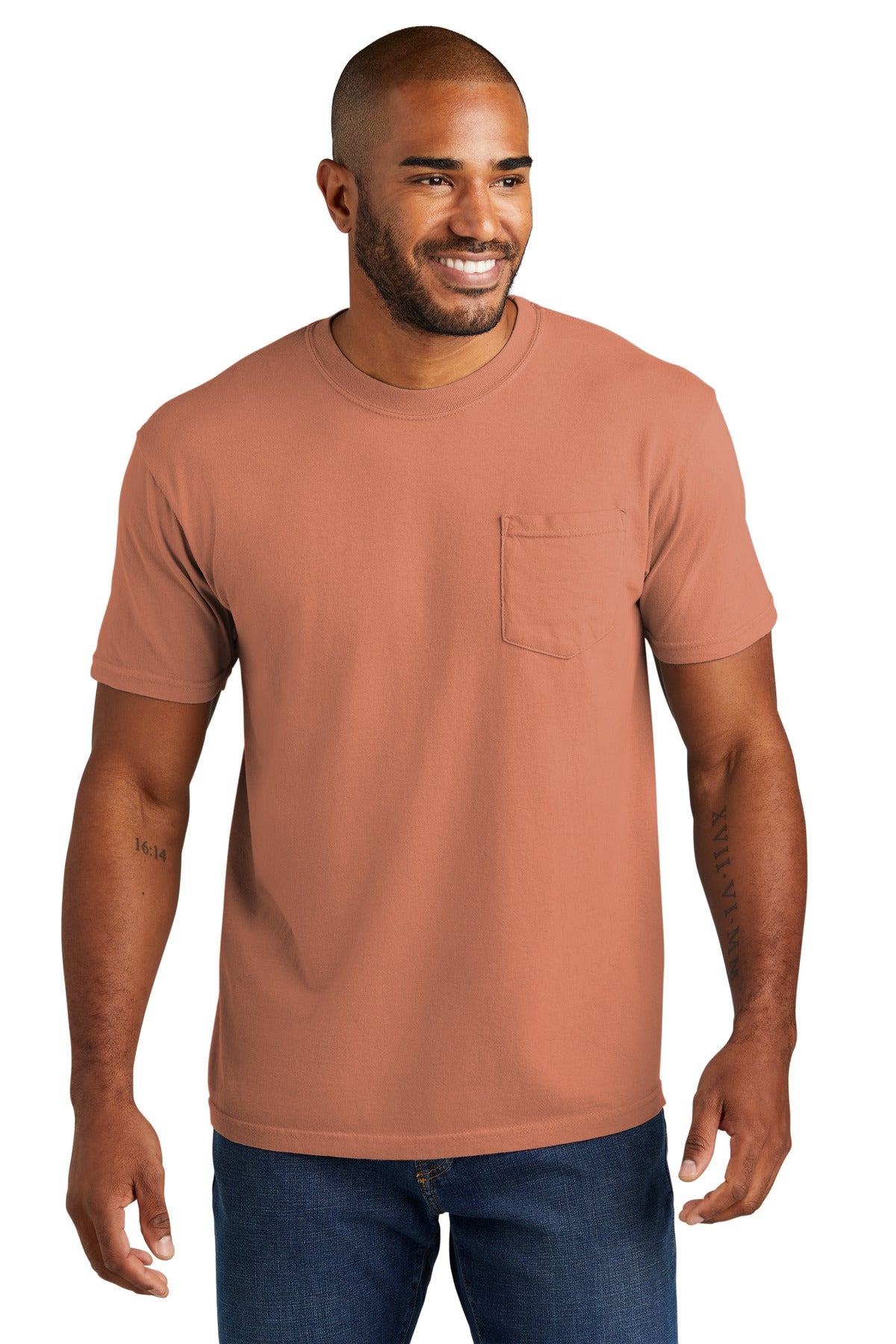 Front View of Terracota COMFORT COLORS Heavyweight Ring Spun Pocket Tee. 6030