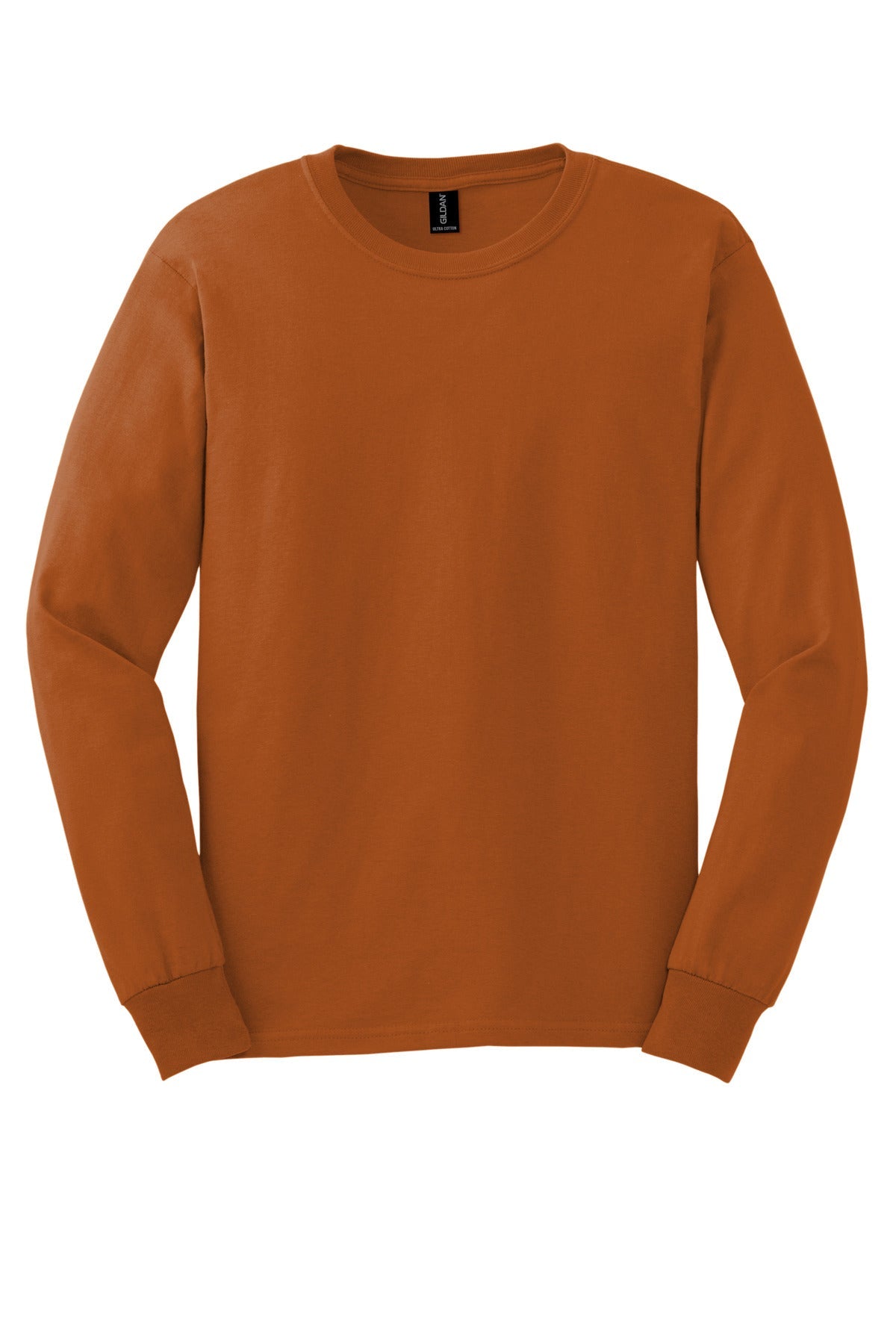 Front View of Texas Orange Gildan - Ultra Cotton 100% US Cotton Long Sleeve T-Shirt. G2400