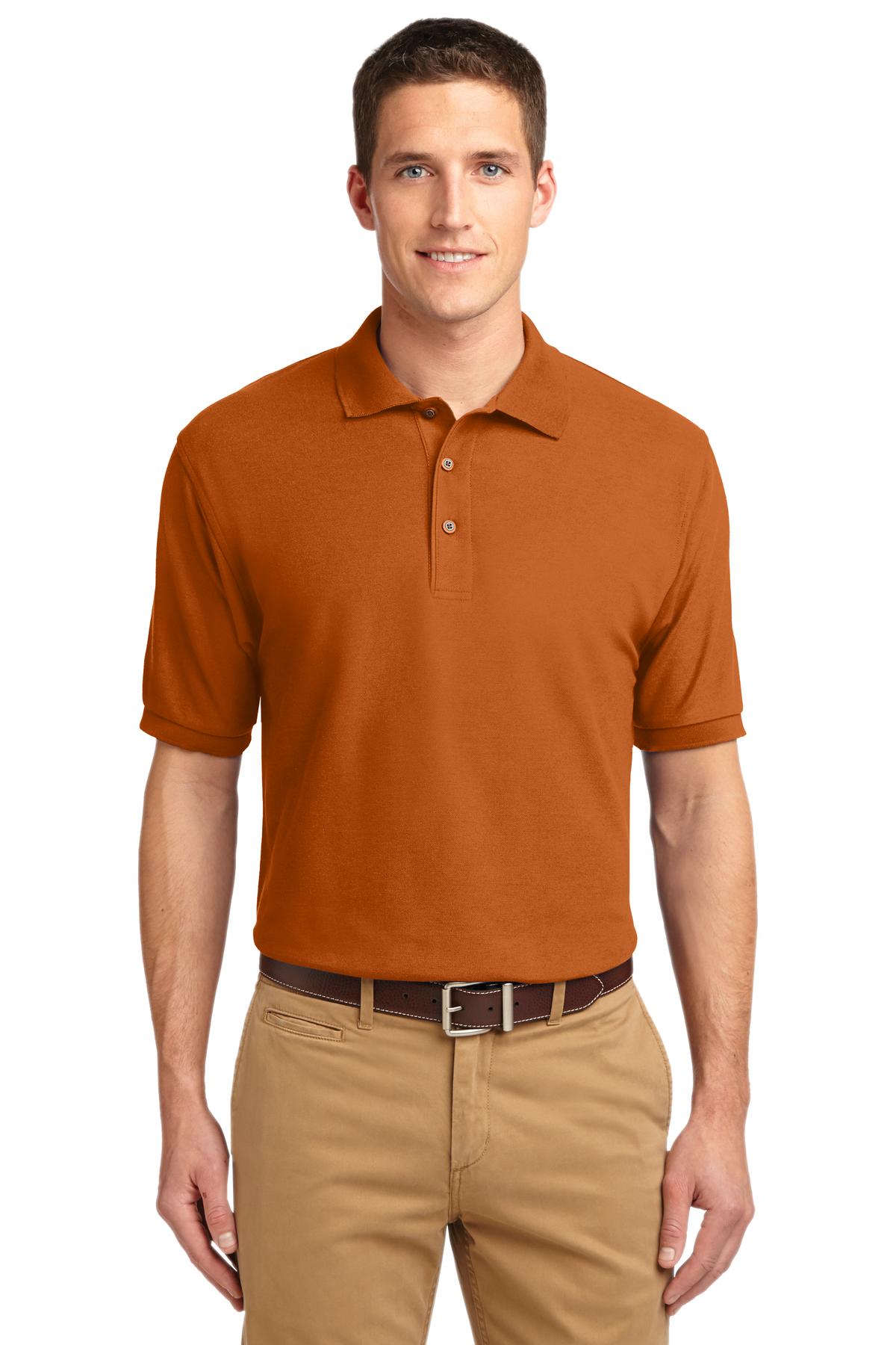 Front View of Texas Orange Port Authority Extended Size Silk Touch Polo K500ES