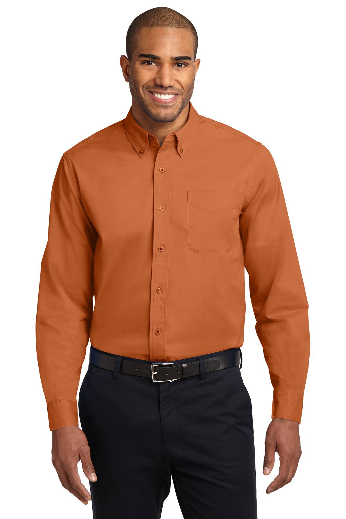 Front View of Texas Orange Port Authority Long Sleeve Easy Care Shirt S608