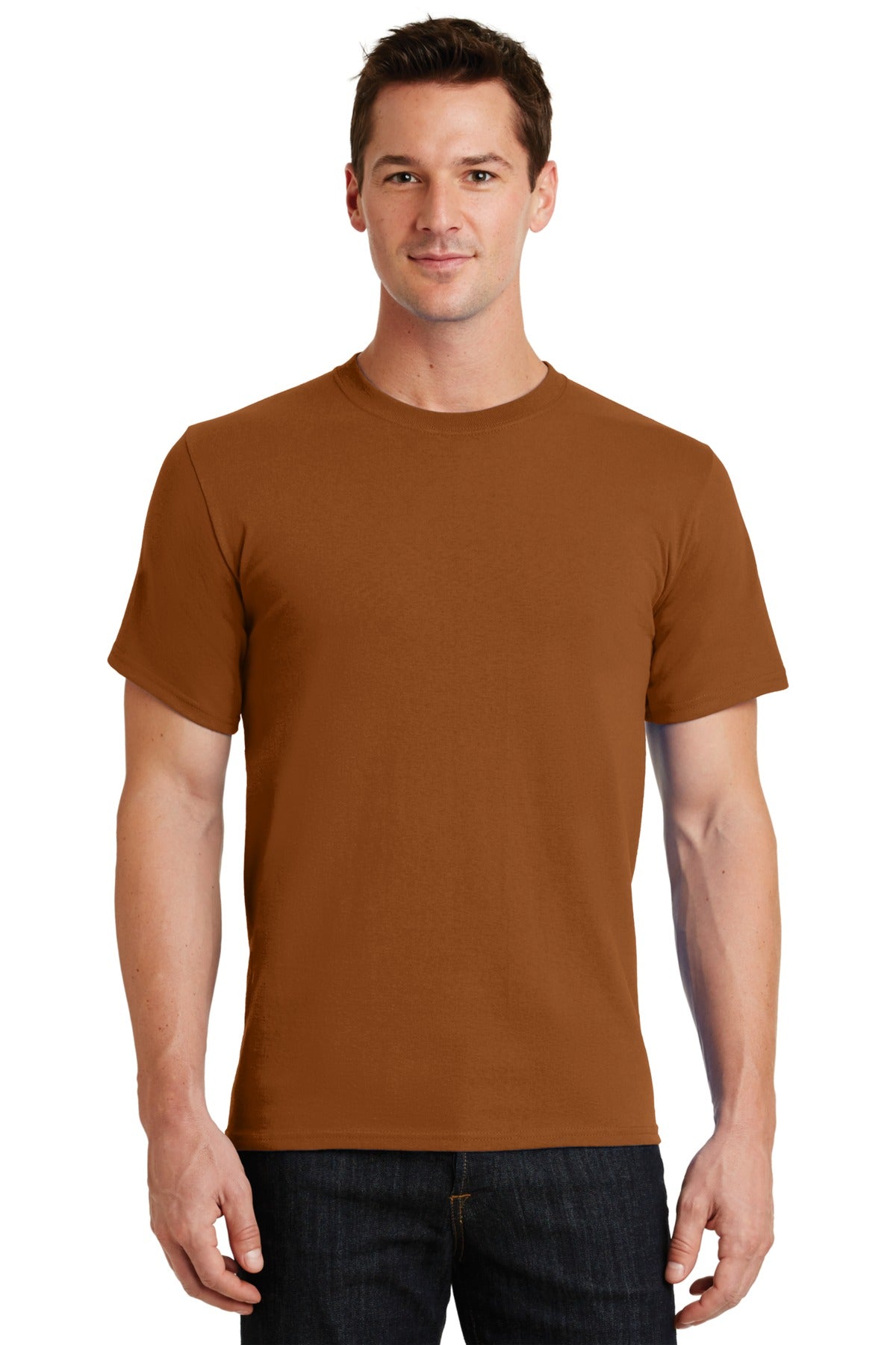 Front View of Texas Orange Port & Co Essential Tee. PC61