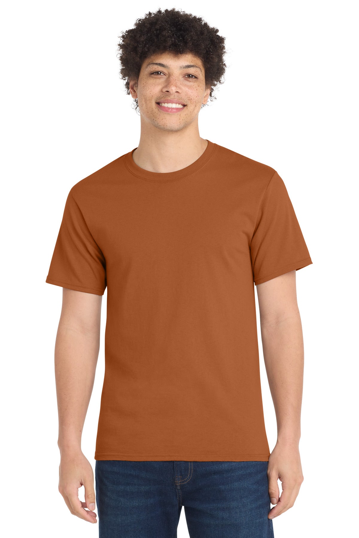 Front View of Texas Orange Port & Co Tall Essential Tee. PC61T