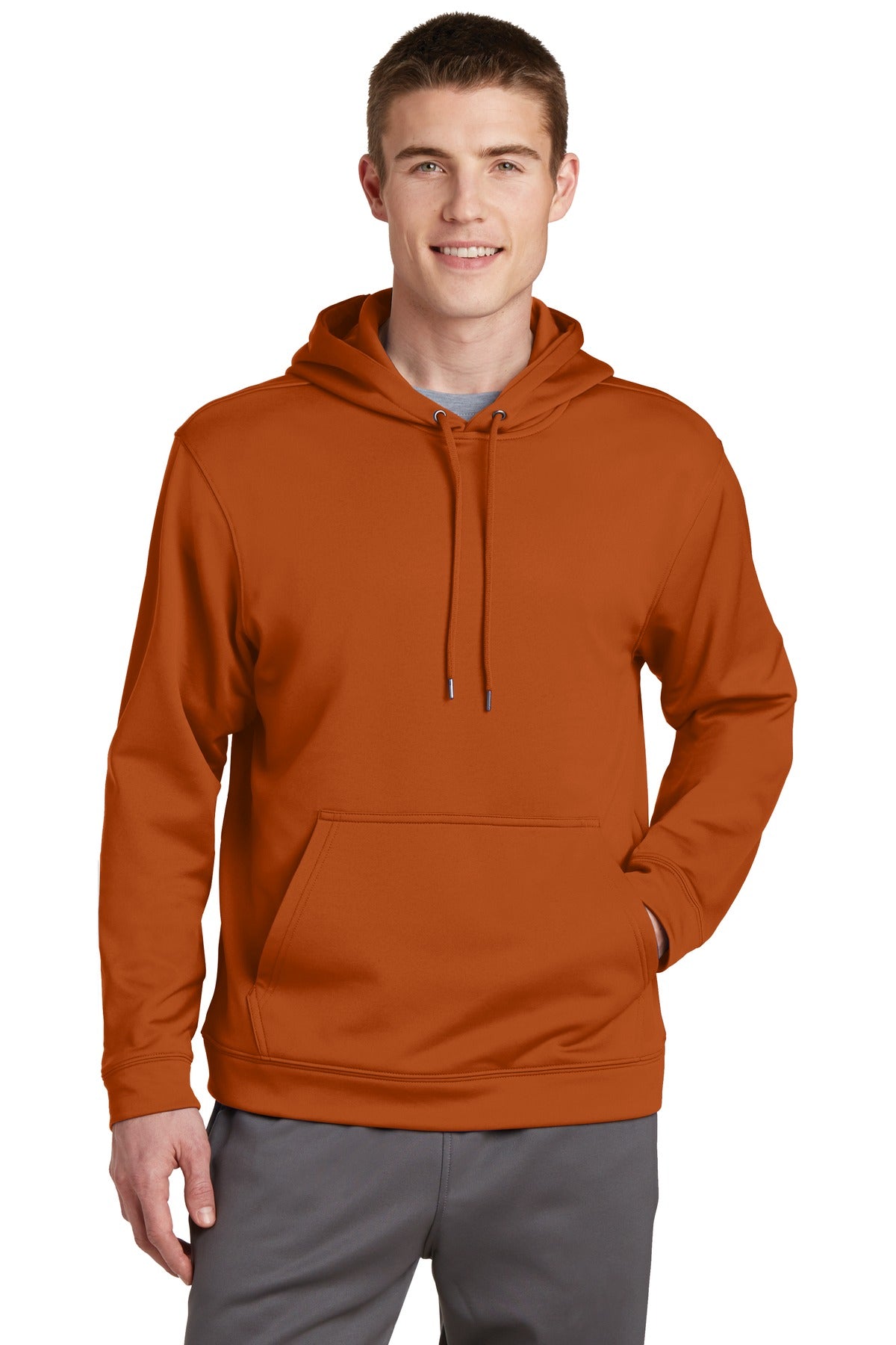 Front View of Texas Orange Sport-Tek Sport-Wick Fleece Hooded Pullover. F244