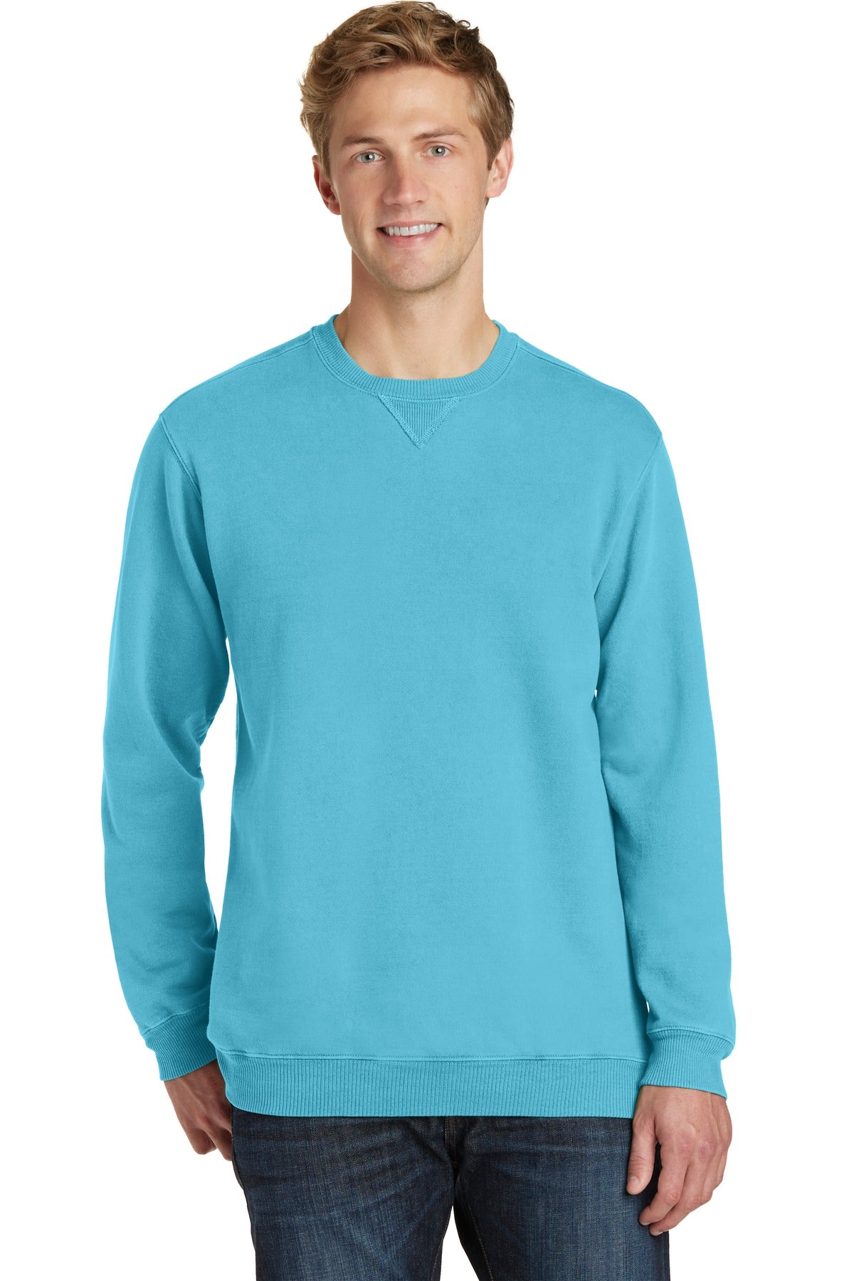 Front View of Tidal Wave Port & Co Beach Wash Garment-Dyed Crewneck Sweatshirt PC098