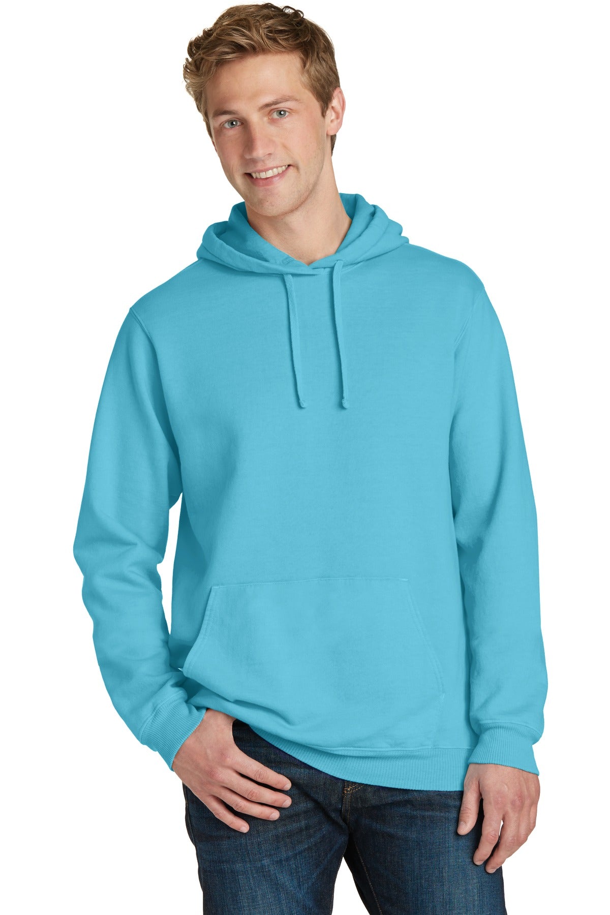 Front View of Tidal Wave Port & Co Beach Wash Garment-Dyed Pullover Hooded Sweatshirt. PC098H