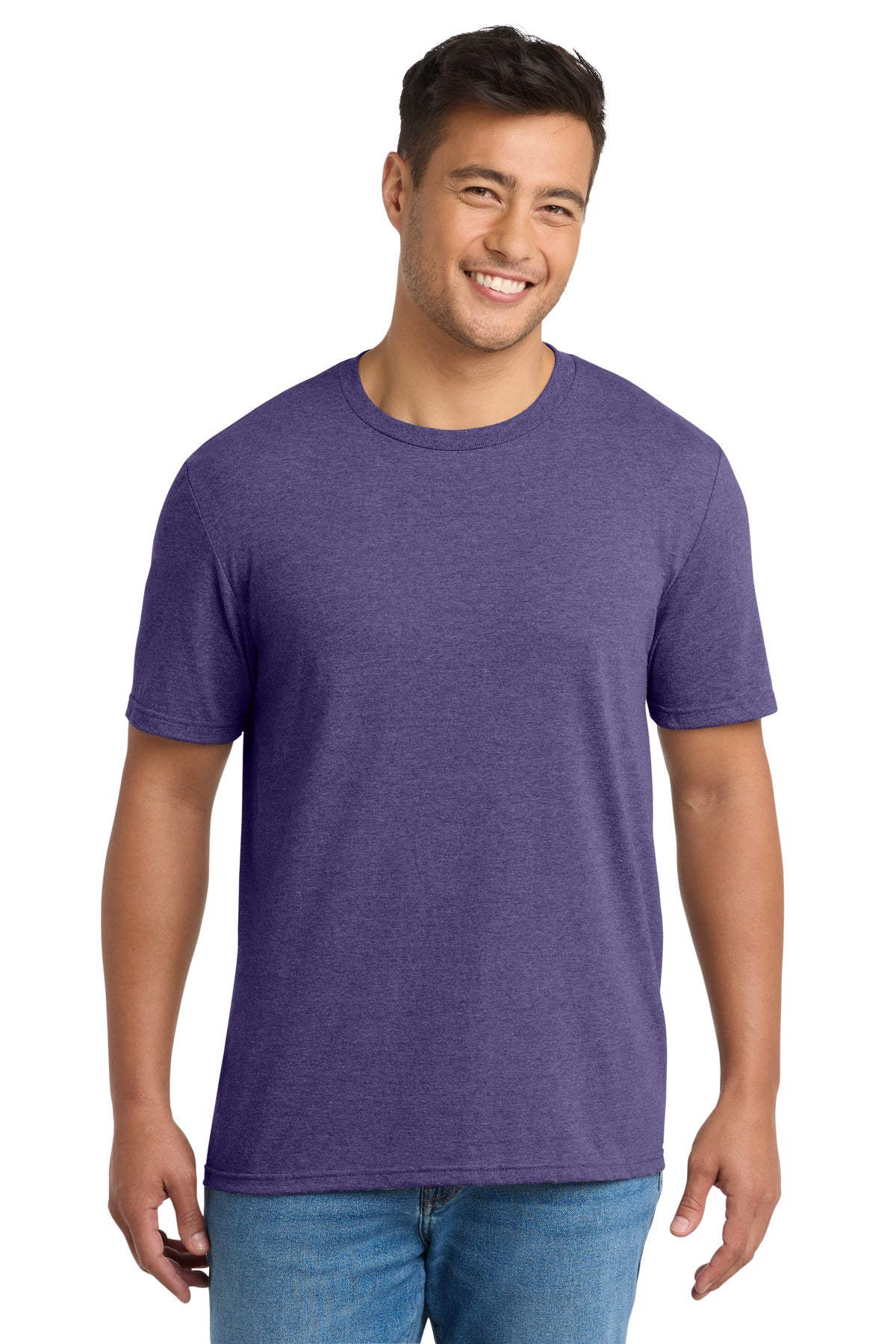Front View of TmPrpHthr Port & Co Tri-Blend Tee. PC330