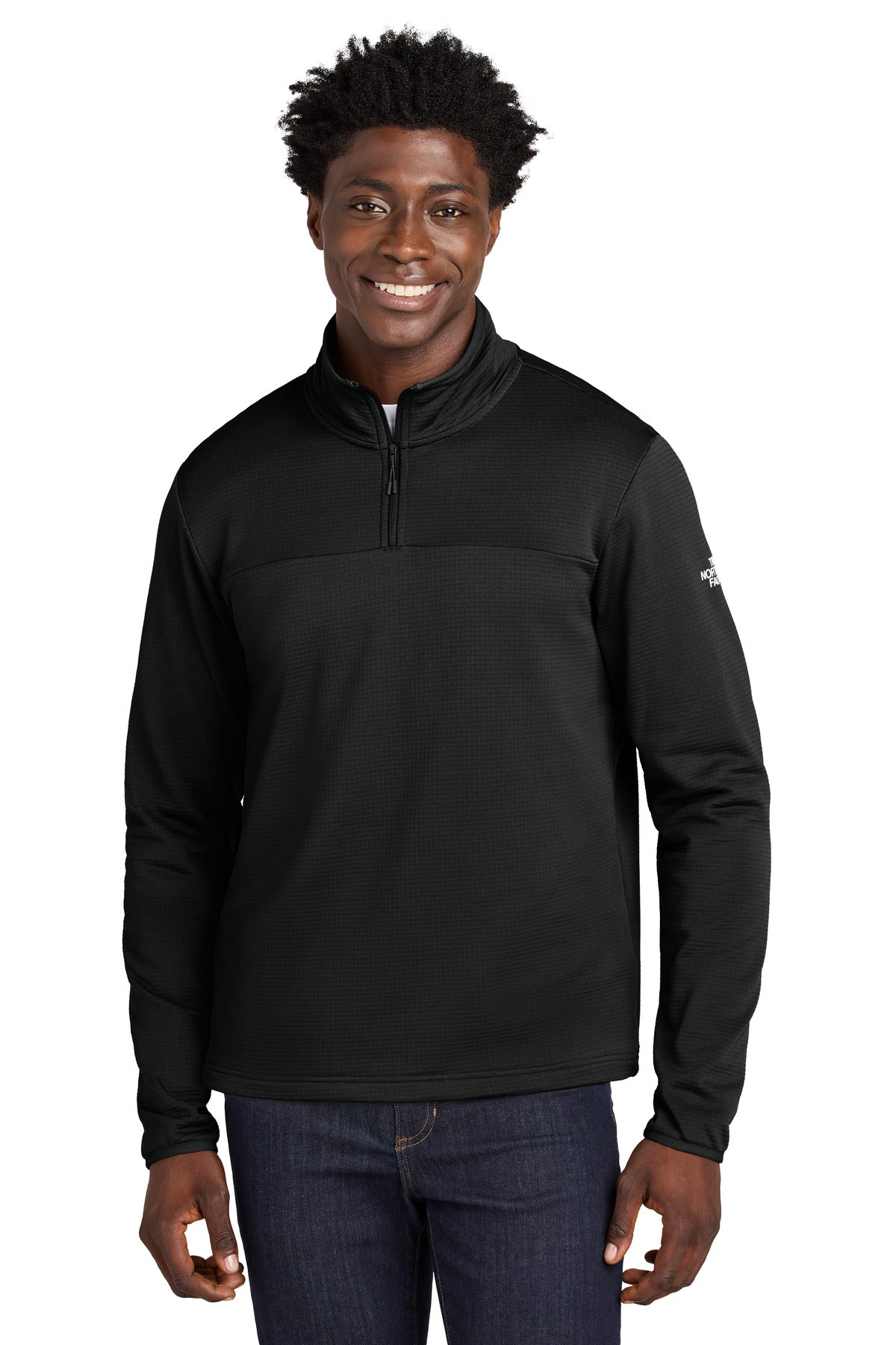 Front View of TNFBlack The North Face Aim 1/4-Zip Fleece NF0A8ENJ