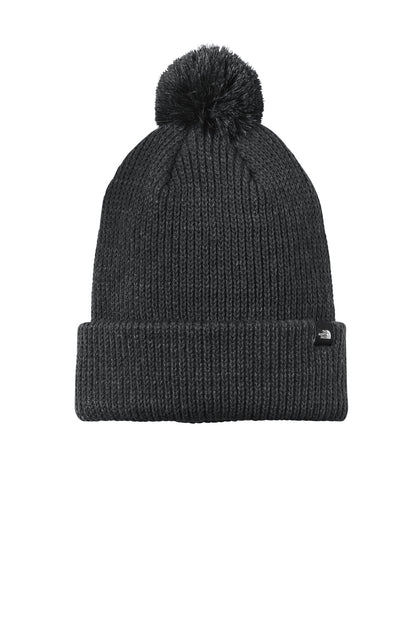 Front View of TNFBlkHthr DISCONTINUED The North Face Pom Beanie NF0A7RGI