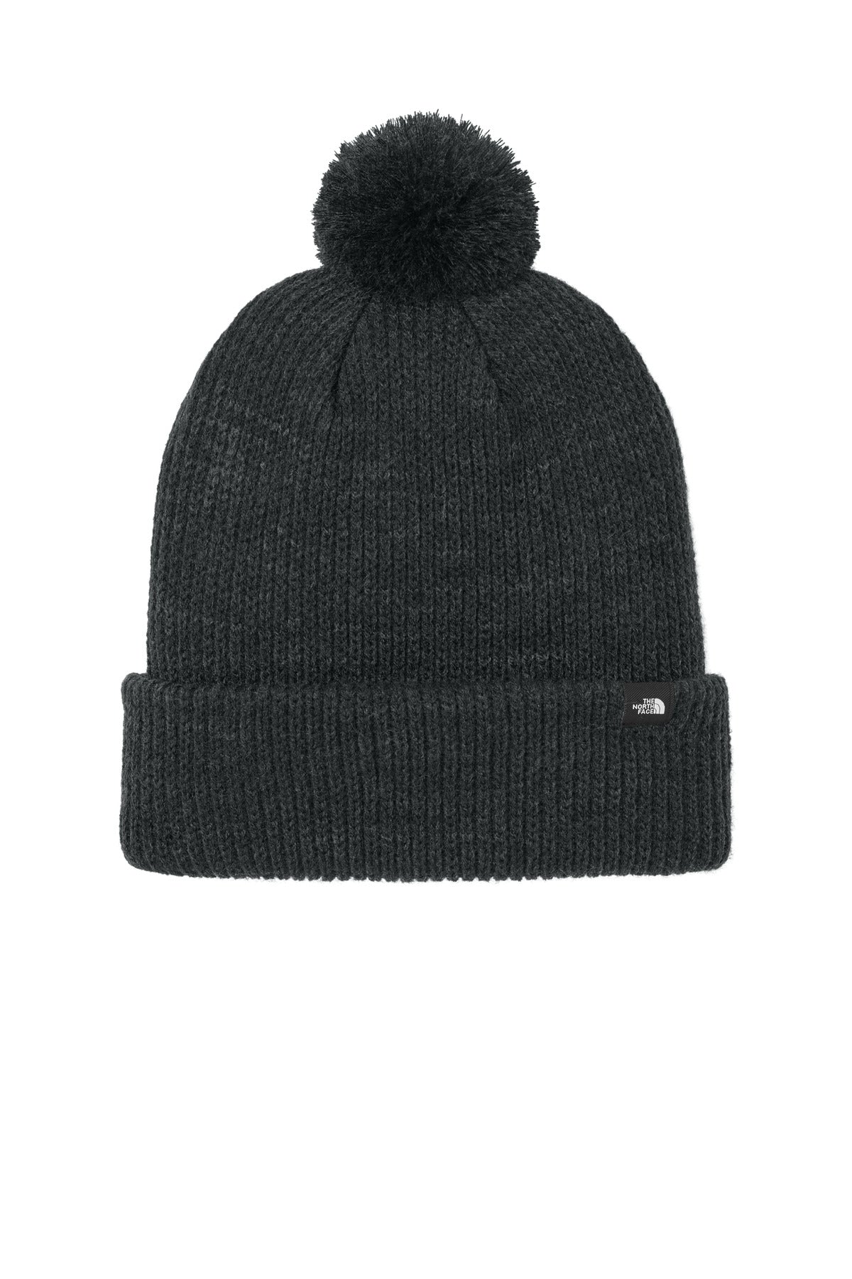 Front View of TNFBlkHthr The North Face Pom Beanie NF0A7RGI