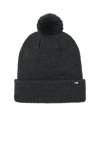 Front View of TNFBlkHthr The North Face Pom Beanie NF0A7RGI