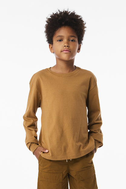 Front View of Toast BELLA+CANVAS Youth 6-Ounce Heavyweight Long Sleeve Tee BC3511Y