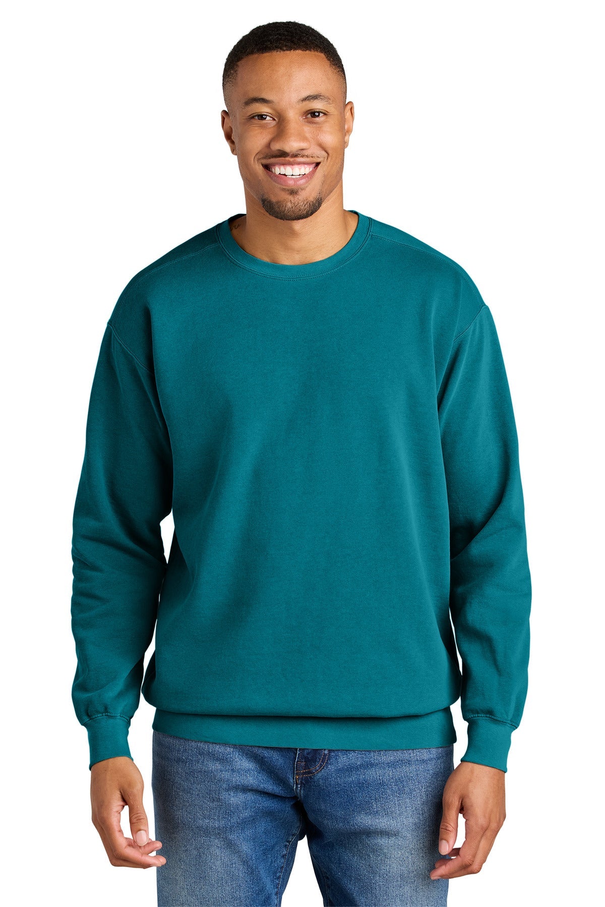 Front View of TopazBlue COMFORT COLORS Ring Spun Crewneck Sweatshirt. 1566
