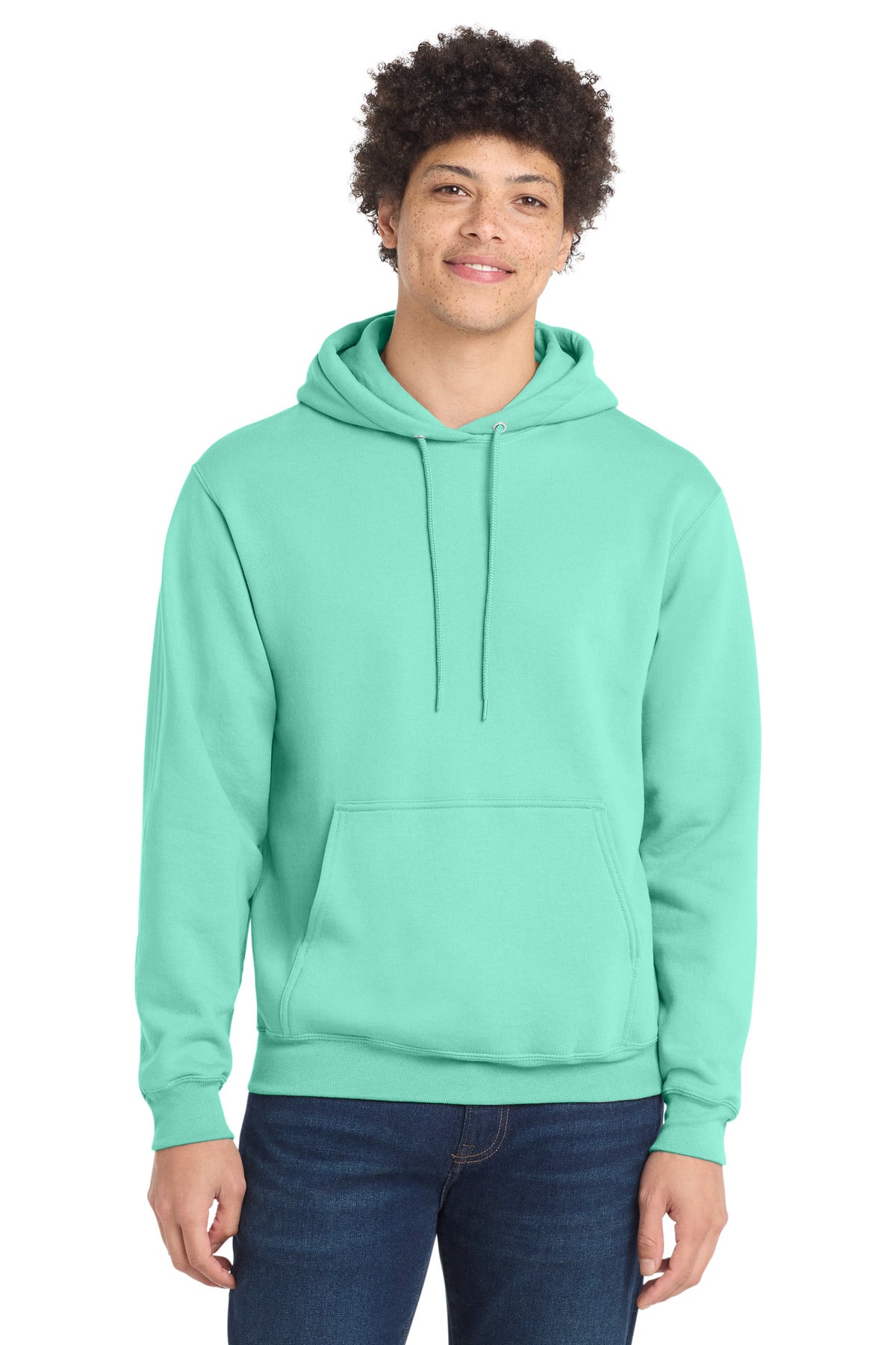 Front View of TrCeladon Port & Co Core Fleece Pullover Hooded Sweatshirt. PC78H