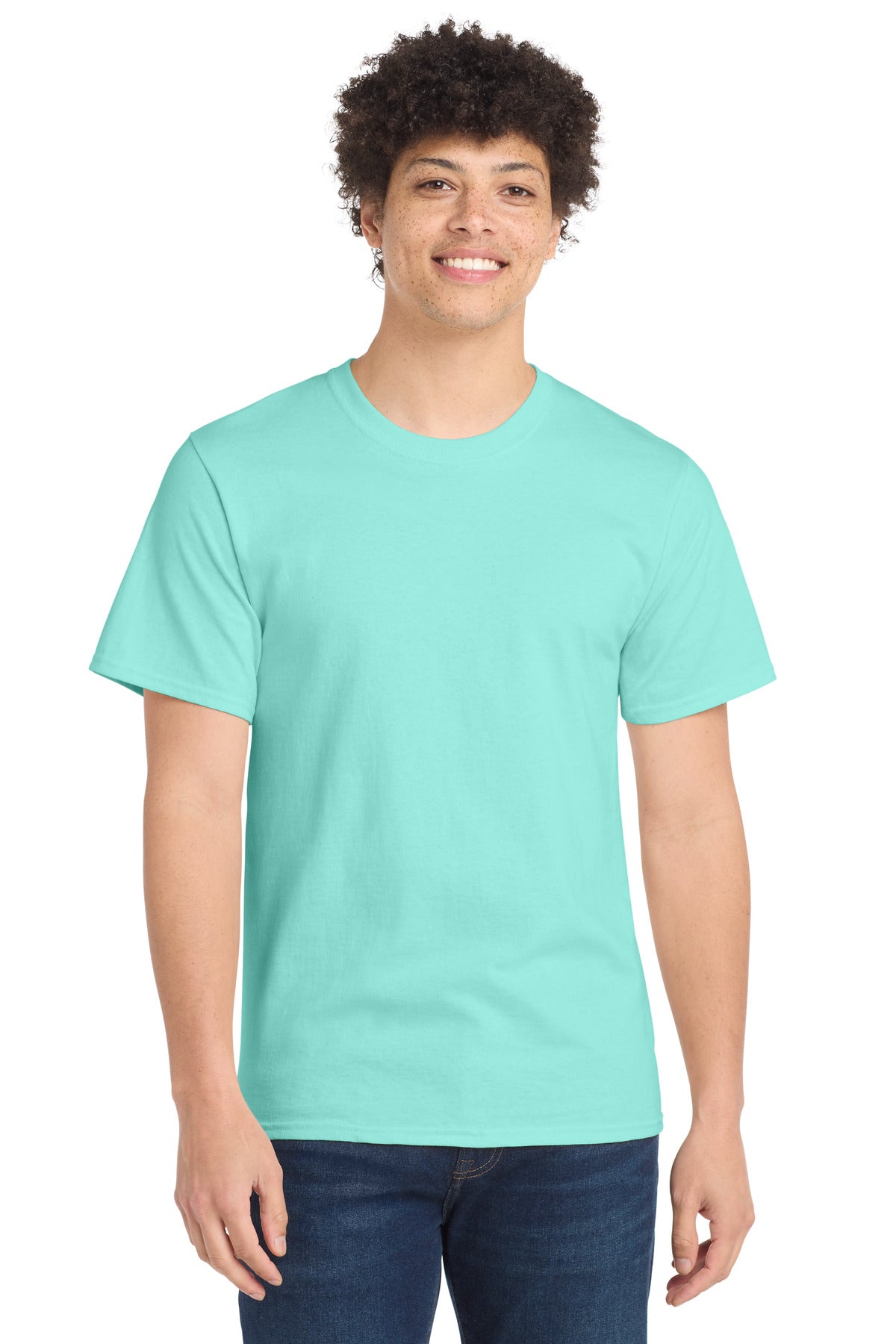 Front View of TrCeladon Port & Co Essential Tee. PC61