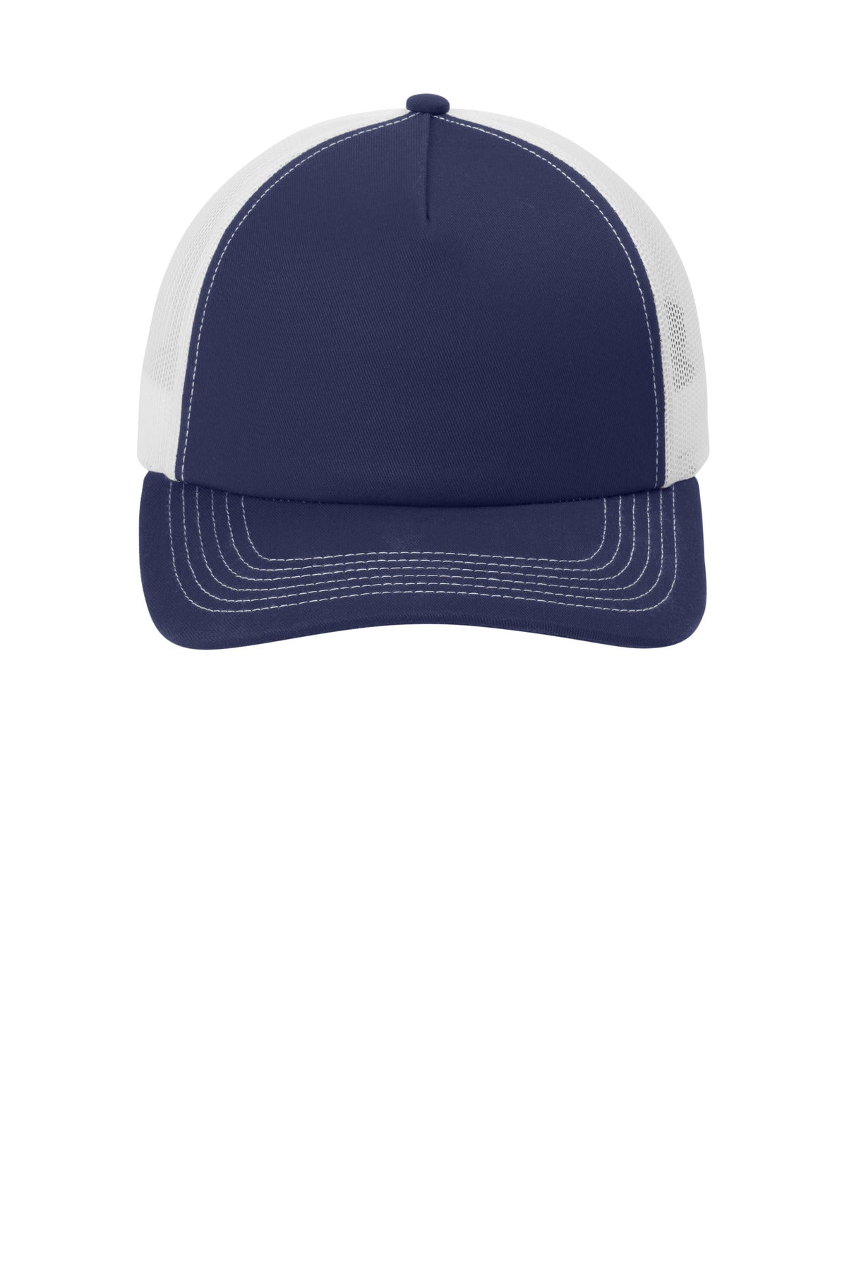 Front View of TrNv/White Port Authority Low-Profile Snapback 5-Panel Trucker Cap C405LP