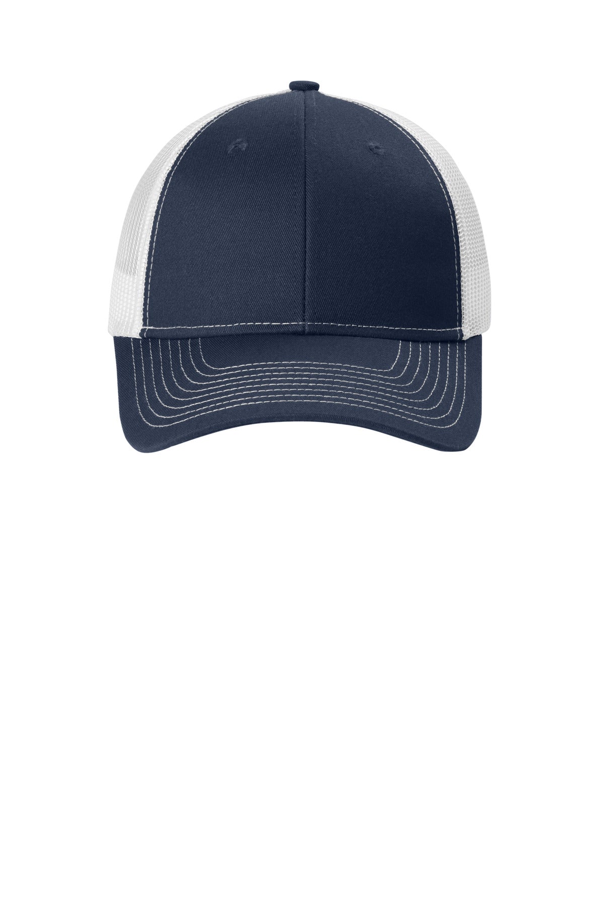 Front View of TrNv/White Port Authority Snapback Ponytail Trucker Cap LC401
