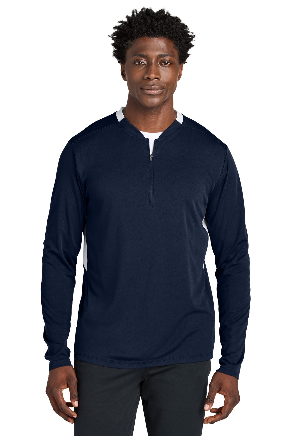 Front View of TrNv/White Sport-Tek Club 1/4-Zip Pullover ST443