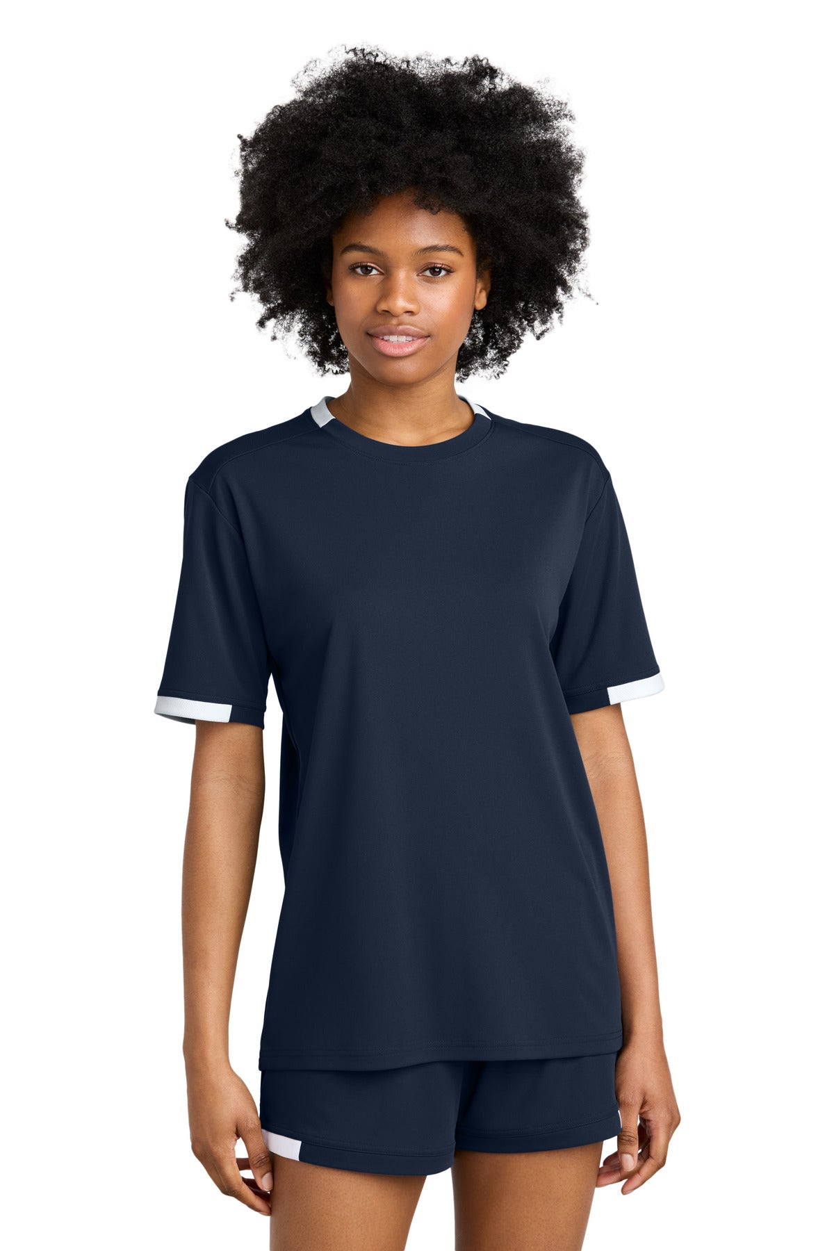 Front View of TrNv/White Sport-Tek Club Short Sleeve Crew ST440