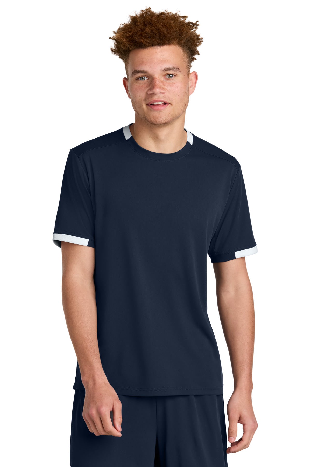 Front View of TrNv/White Sport-Tek Club Short Sleeve Crew ST440
