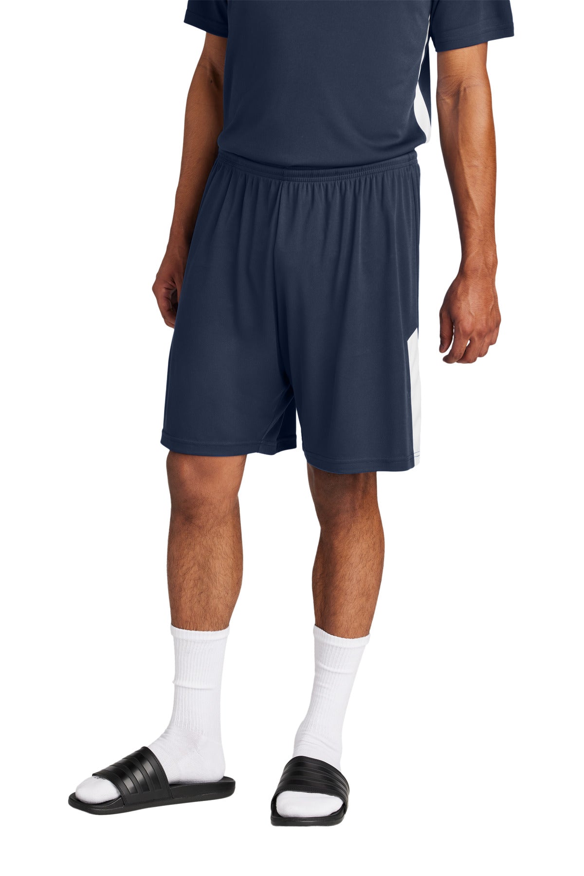 Front View of TrNv/White Sport-Tek Competitor United 7" Short ST103