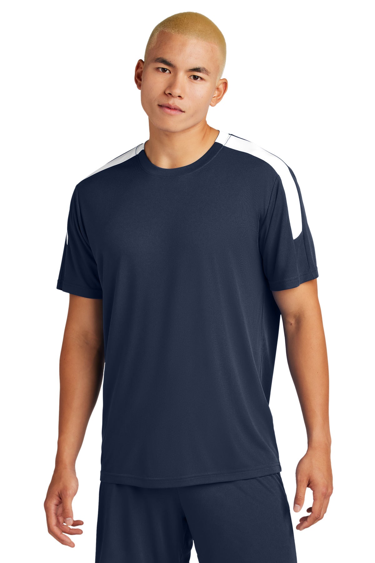 Front View of TrNv/White Sport-Tek Competitor United Crew ST100