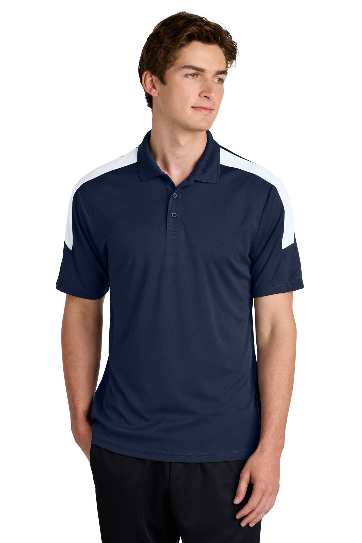 Front View of TrNv/White Sport-Tek Competitor United Polo ST104