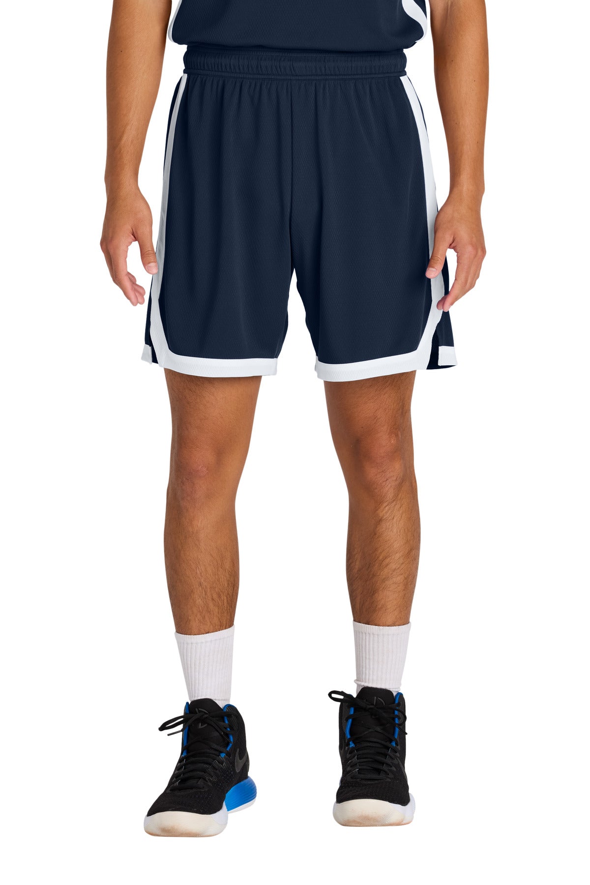 Front View of TrNv/White Sport-Tek Rival Basketball 7"Short ST901