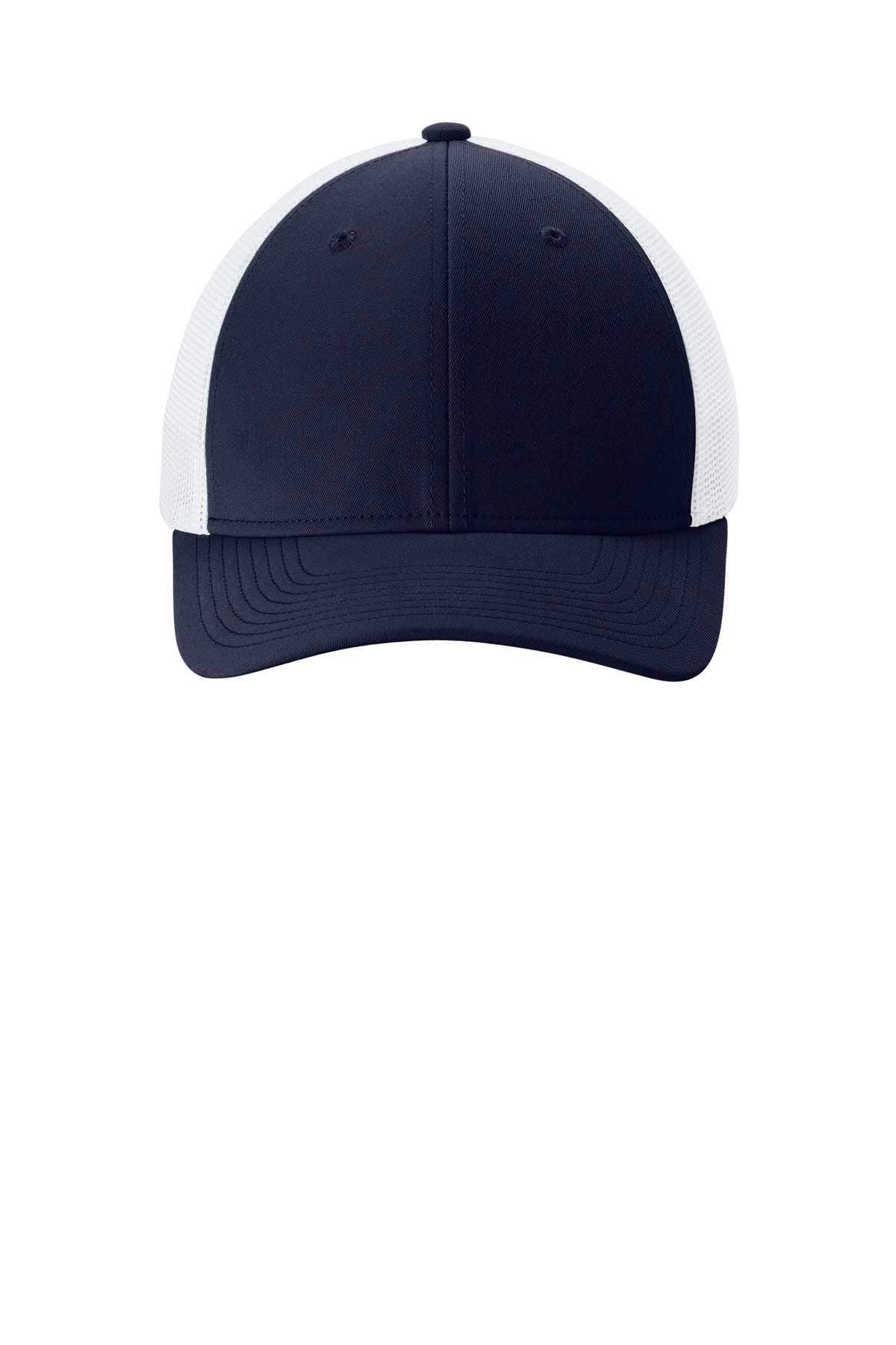 Front View of TrNv/White Sport-Tek Stretch-Tek Mesh Back Cap STC60