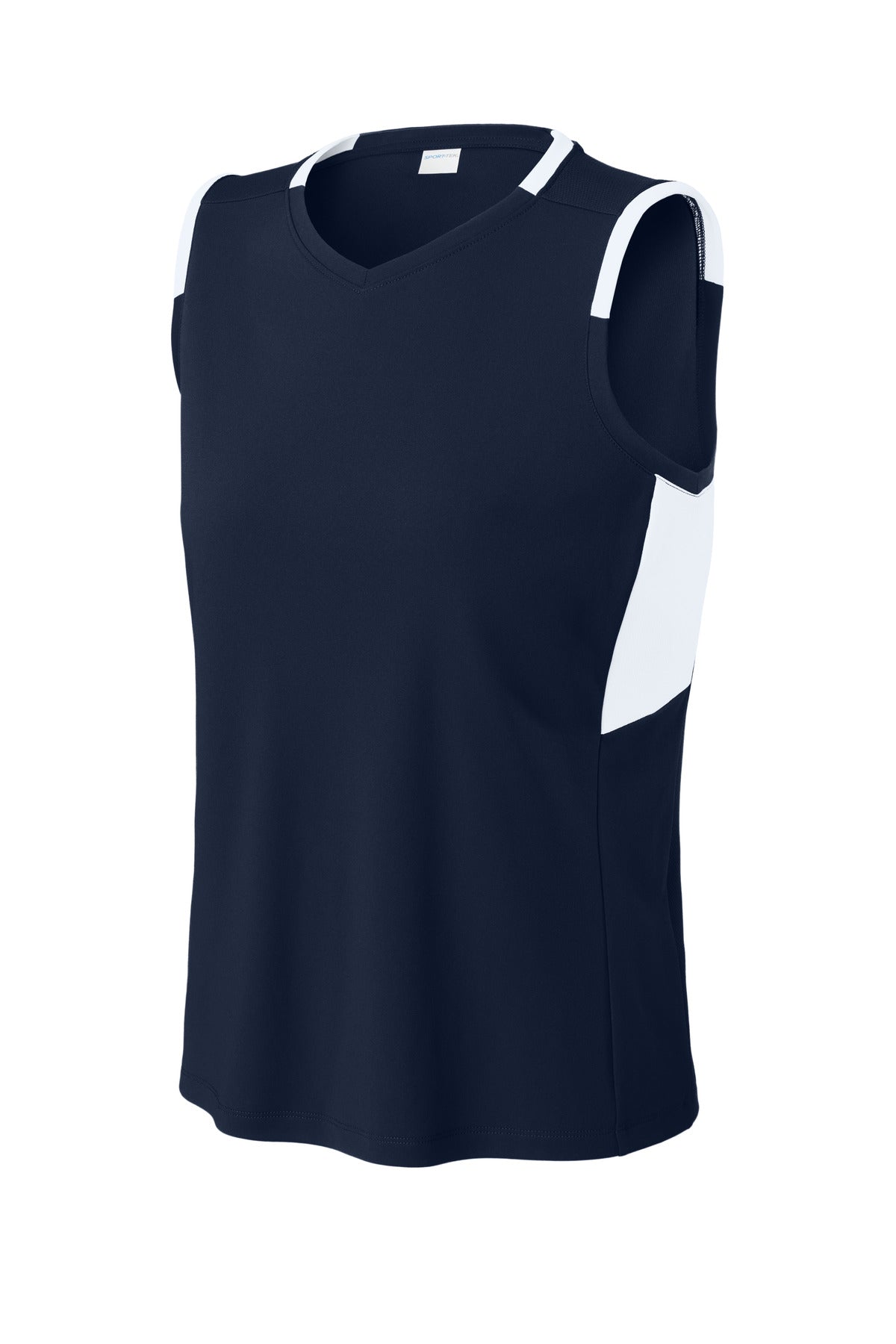 Front View of TrNv/White Sport-Tek Women's Club Sleeveless V-Neck LST441
