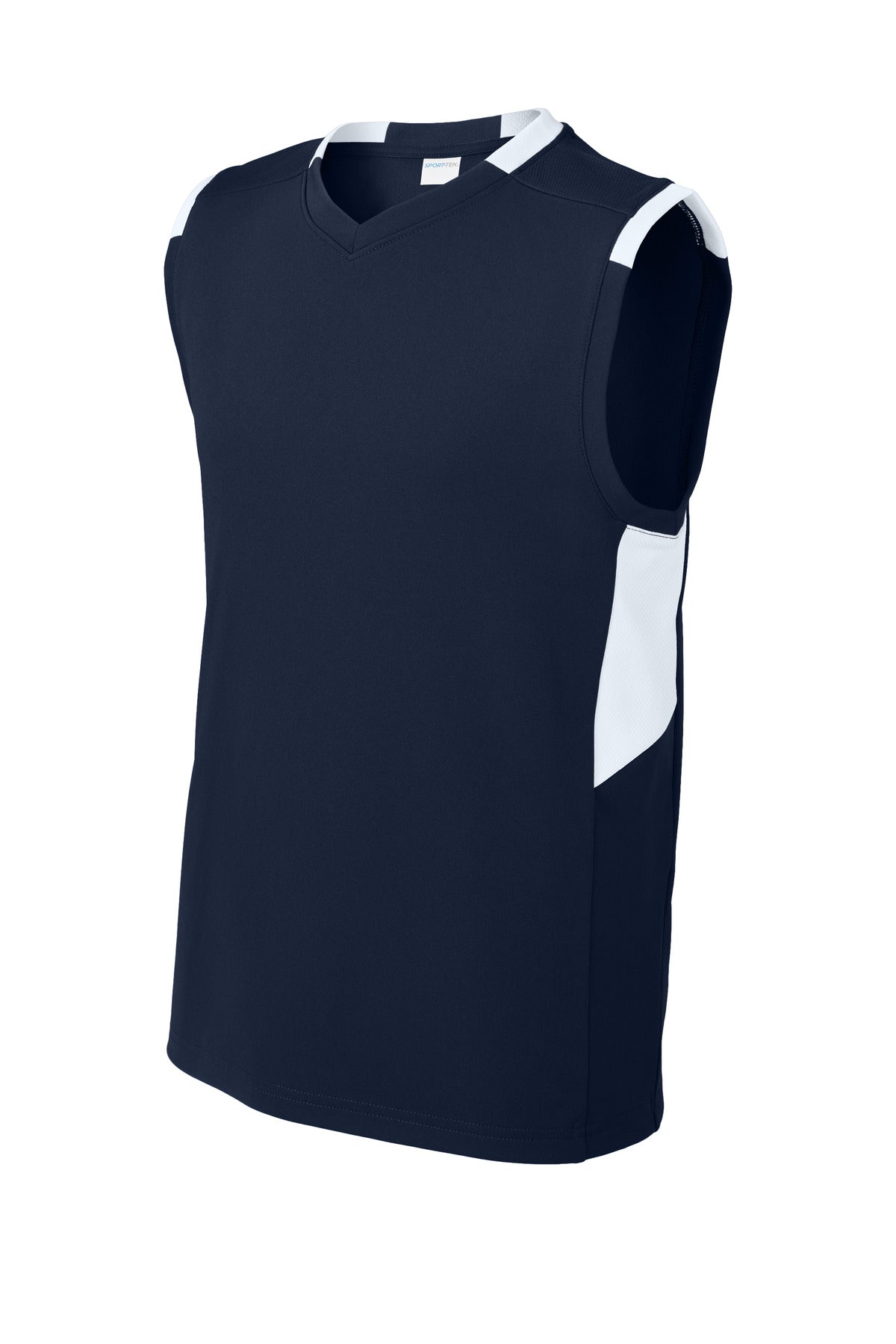 Front View of TrNv/White Sport-Tek Youth Club Sleeveless V-Neck YST441