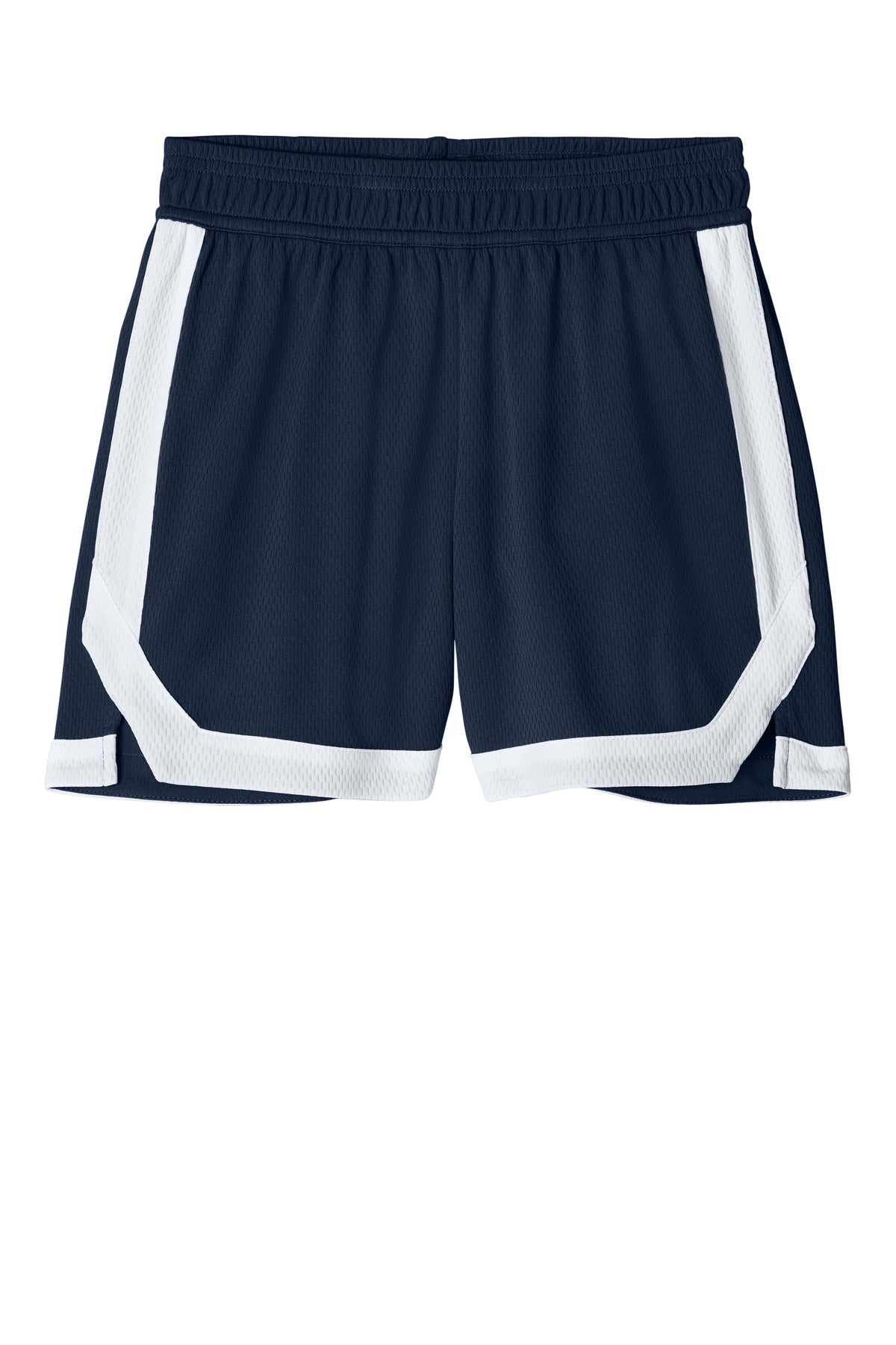 Front View of TrNv/White Sport-Tek Youth Rival Basketball 5" Short YST901