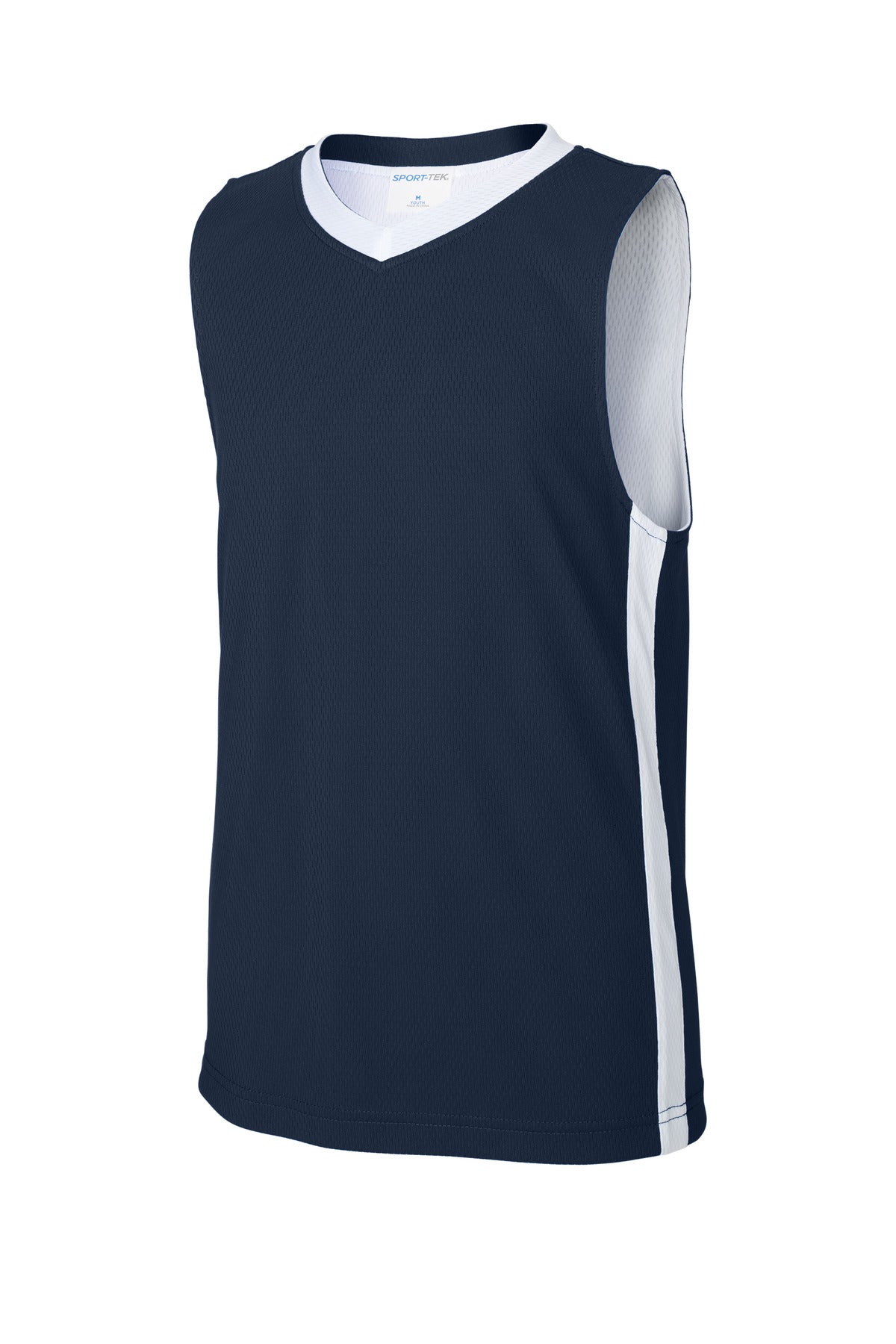 Front View of TrNv/White Sport-Tek Youth Rival Basketball Rev Jersey YST900