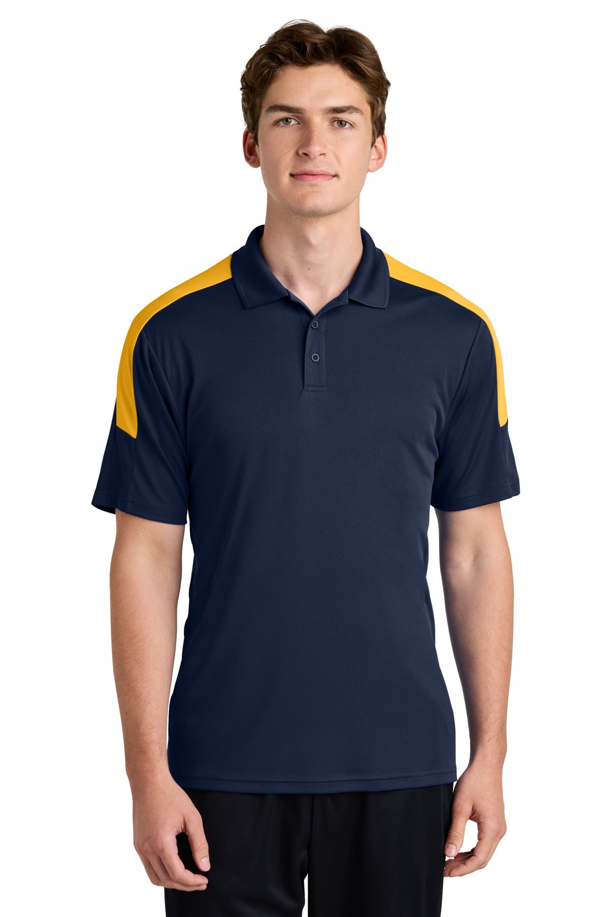 Front View of TrNvy/Gold Sport-Tek Competitor United Polo ST104