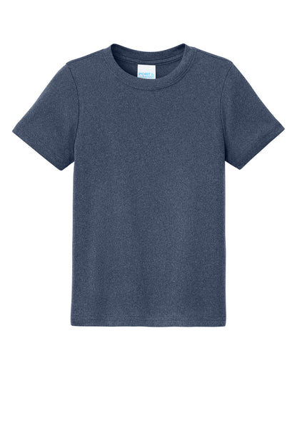 Front View of TrNvyHthr Port & Co Youth Heather Performance Tee PC390Y