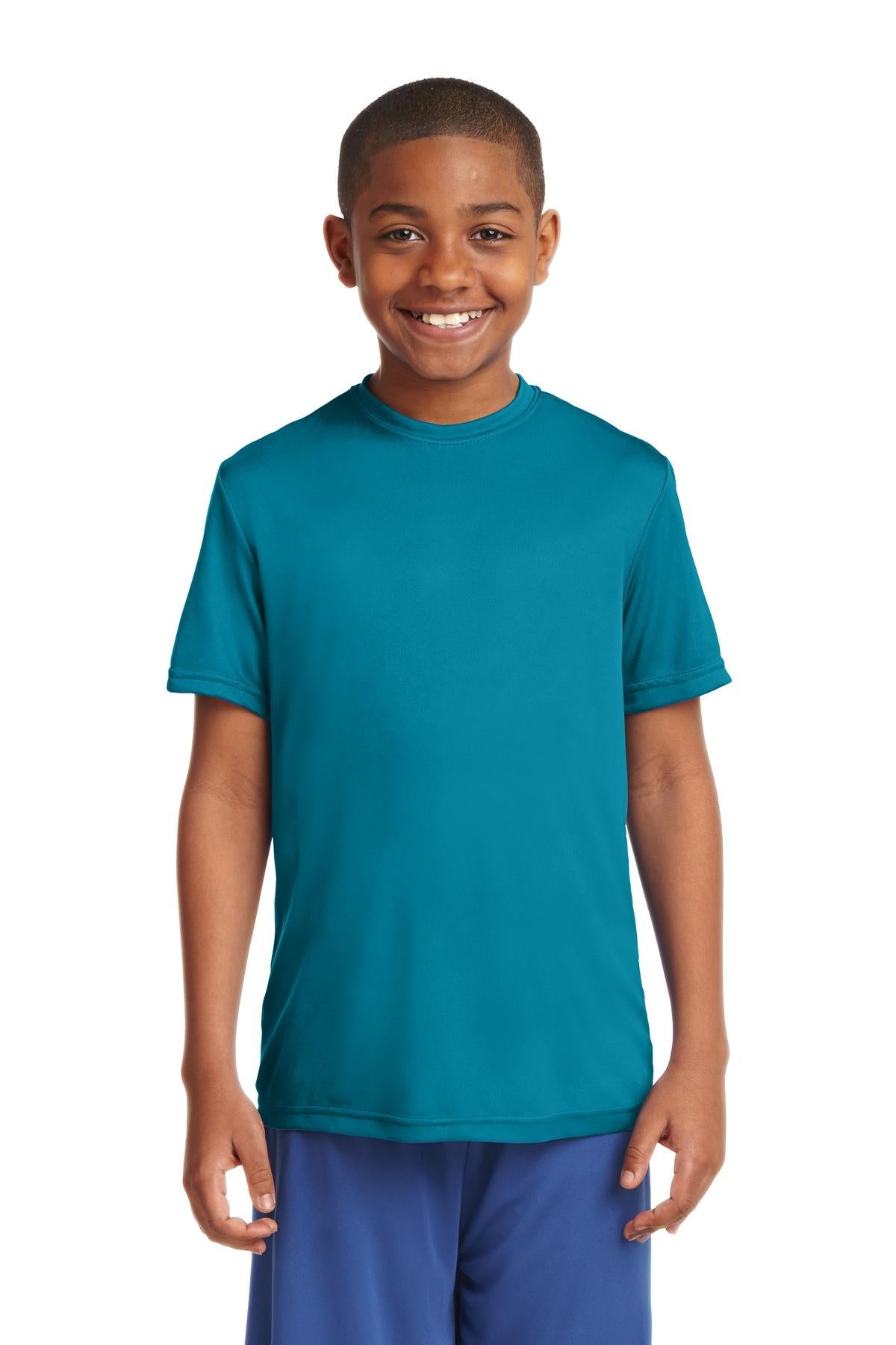 Front View of Tropic Blue Sport-Tek Youth PosiCharge Competitor Tee. YST350